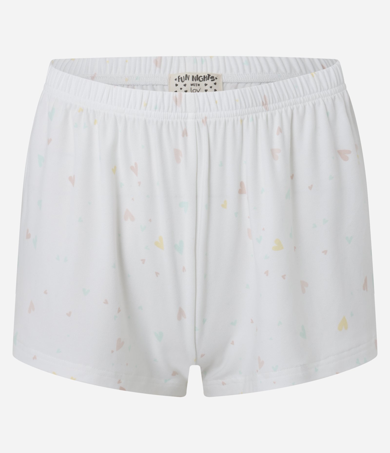 Pijama Short Doll em Peach Touch com Alcinha e Estampa de Mini Coração Branco 7