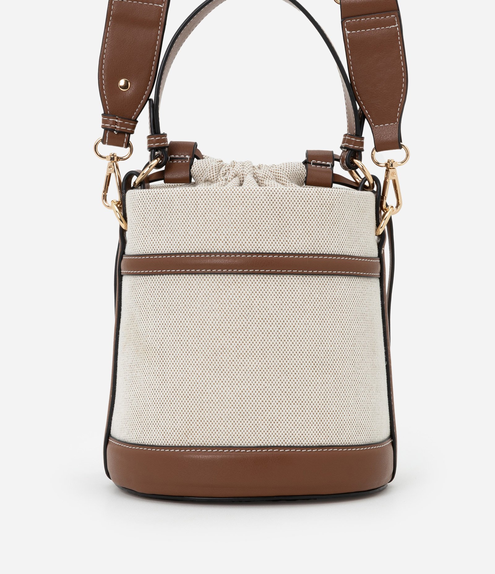 Bolsa Bucket Pequena com Fechamento de Saco Boho Romântico Bege/Marrom 4