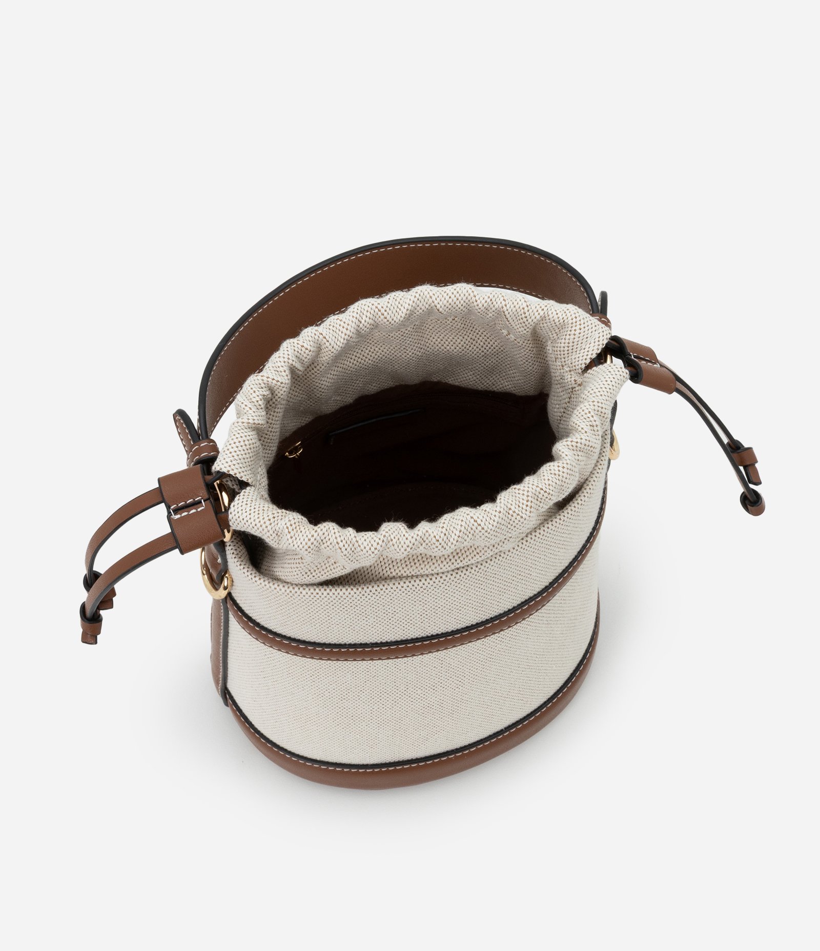 Bolsa Bucket Pequena com Fechamento de Saco Boho Romântico Bege/Marrom 6
