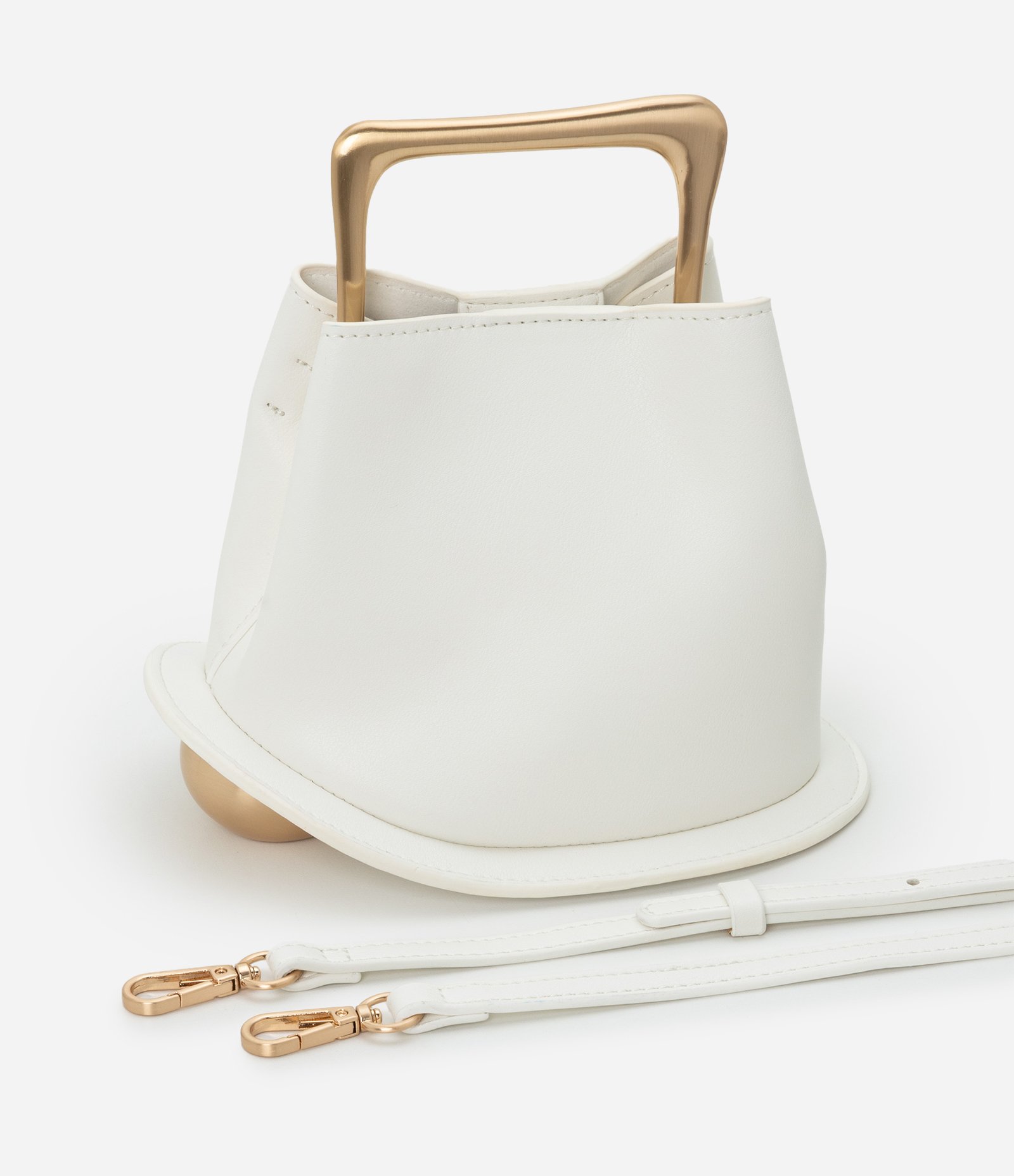 Bolsa Bucket Pequena com Alça de Mão em Metal Base Bola em Metal Off White 8