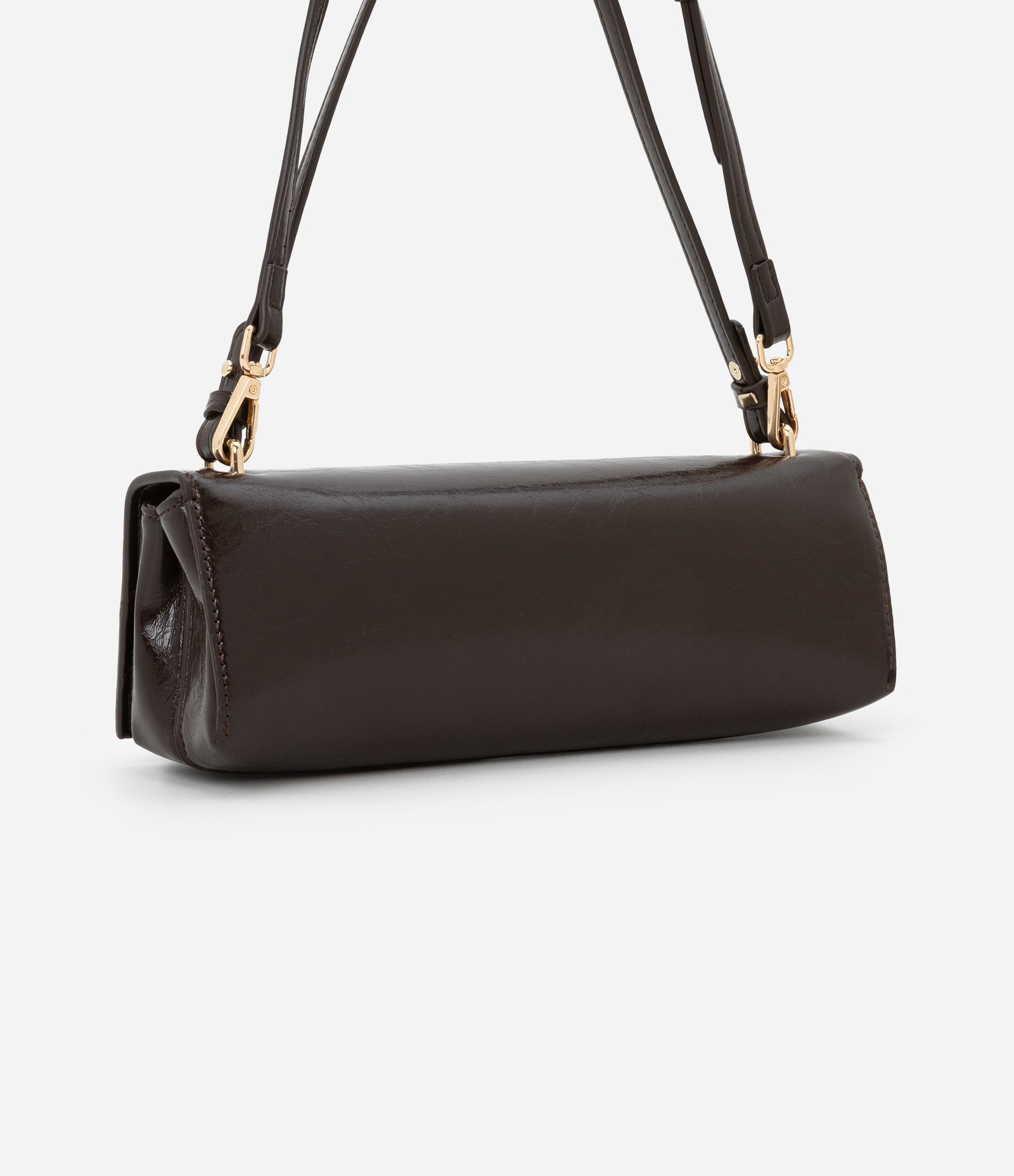 Bolsa Baguete Fina Pequena com Tampa e Alça Longa Marrom 3