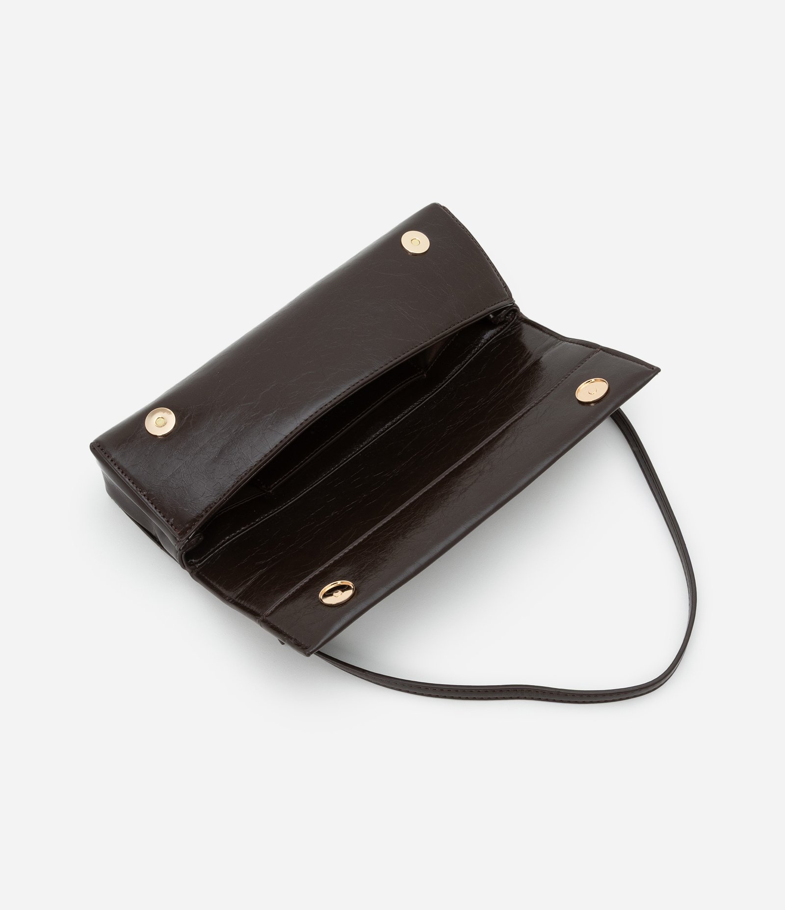 Bolsa Baguete Fina Pequena com Tampa e Alça Longa Marrom 5