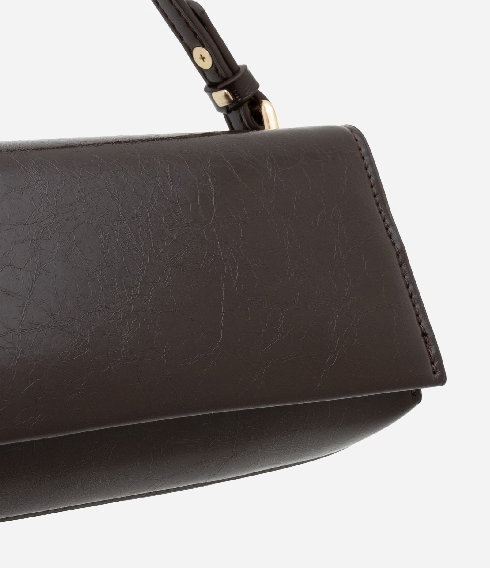 Bolsa Baguete Fina Pequena com Tampa e Alça Longa Marrom 6