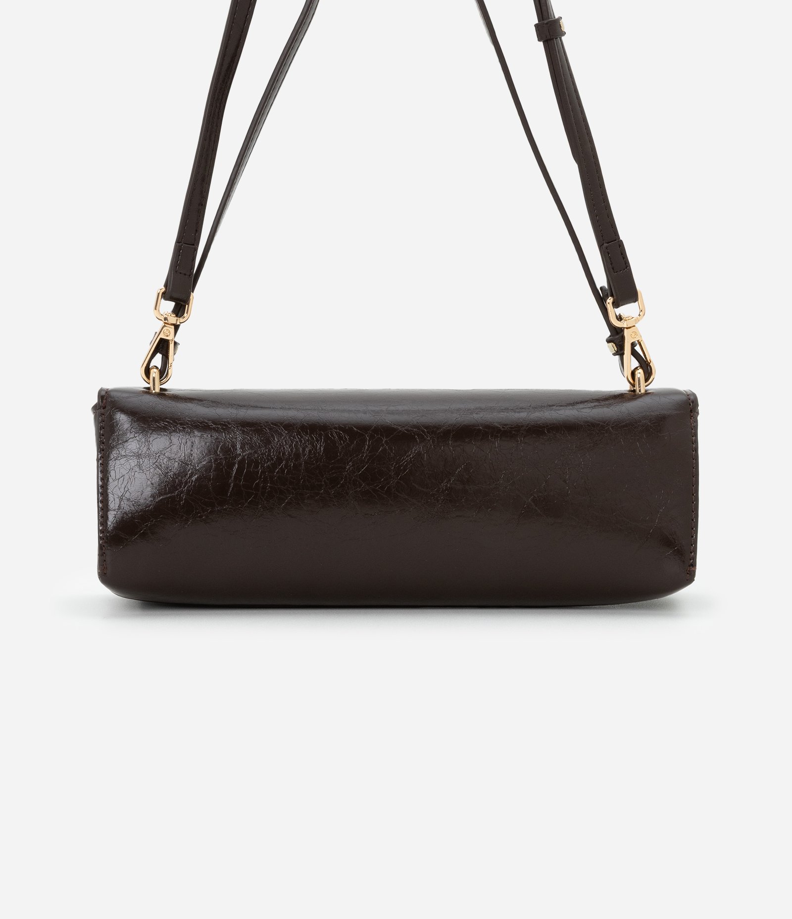 Bolsa Baguete Fina Pequena com Tampa e Alça Longa Marrom 7