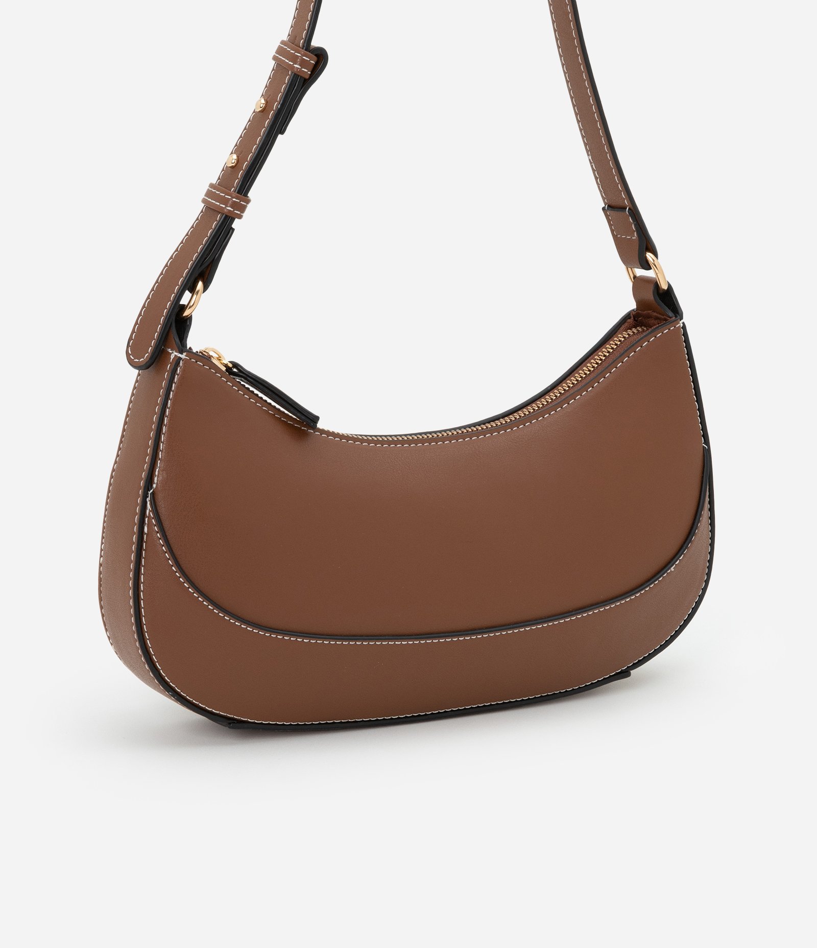 Bolsa Baguete Pequena com Costura Contrastante Boho Romântico Marrom 1