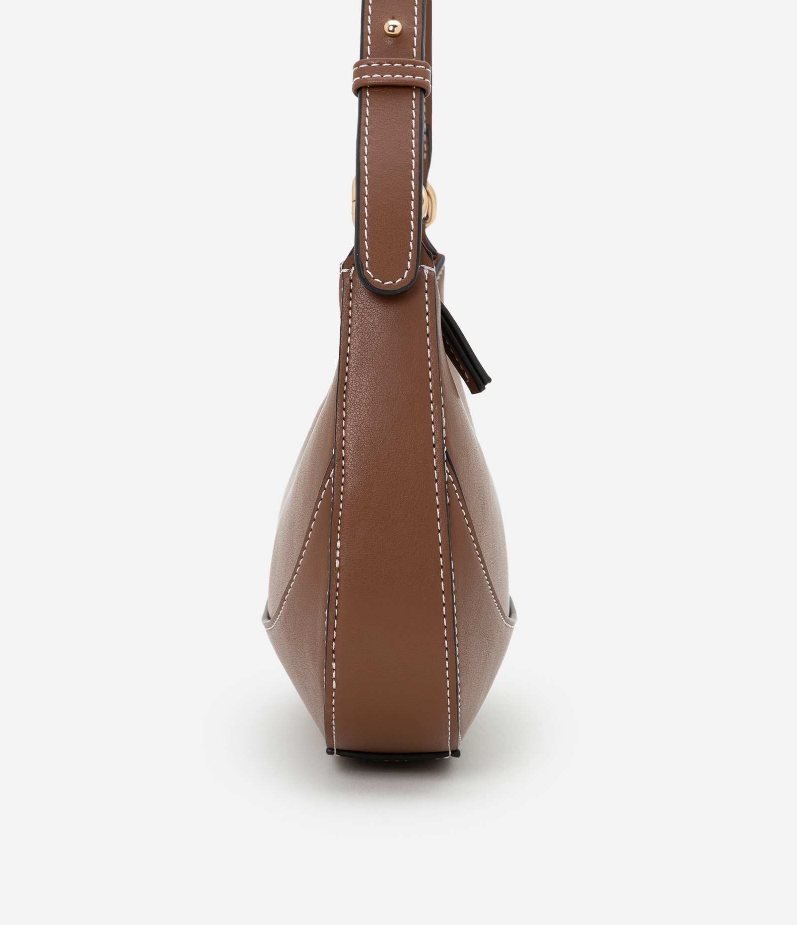 Bolsa Baguete Pequena com Costura Contrastante Boho Romântico Marrom 2