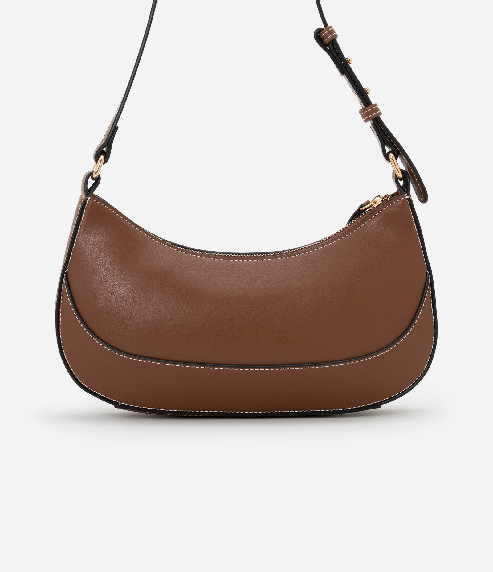 Bolsa Baguete Pequena com Costura Contrastante Boho Romântico Marrom 3