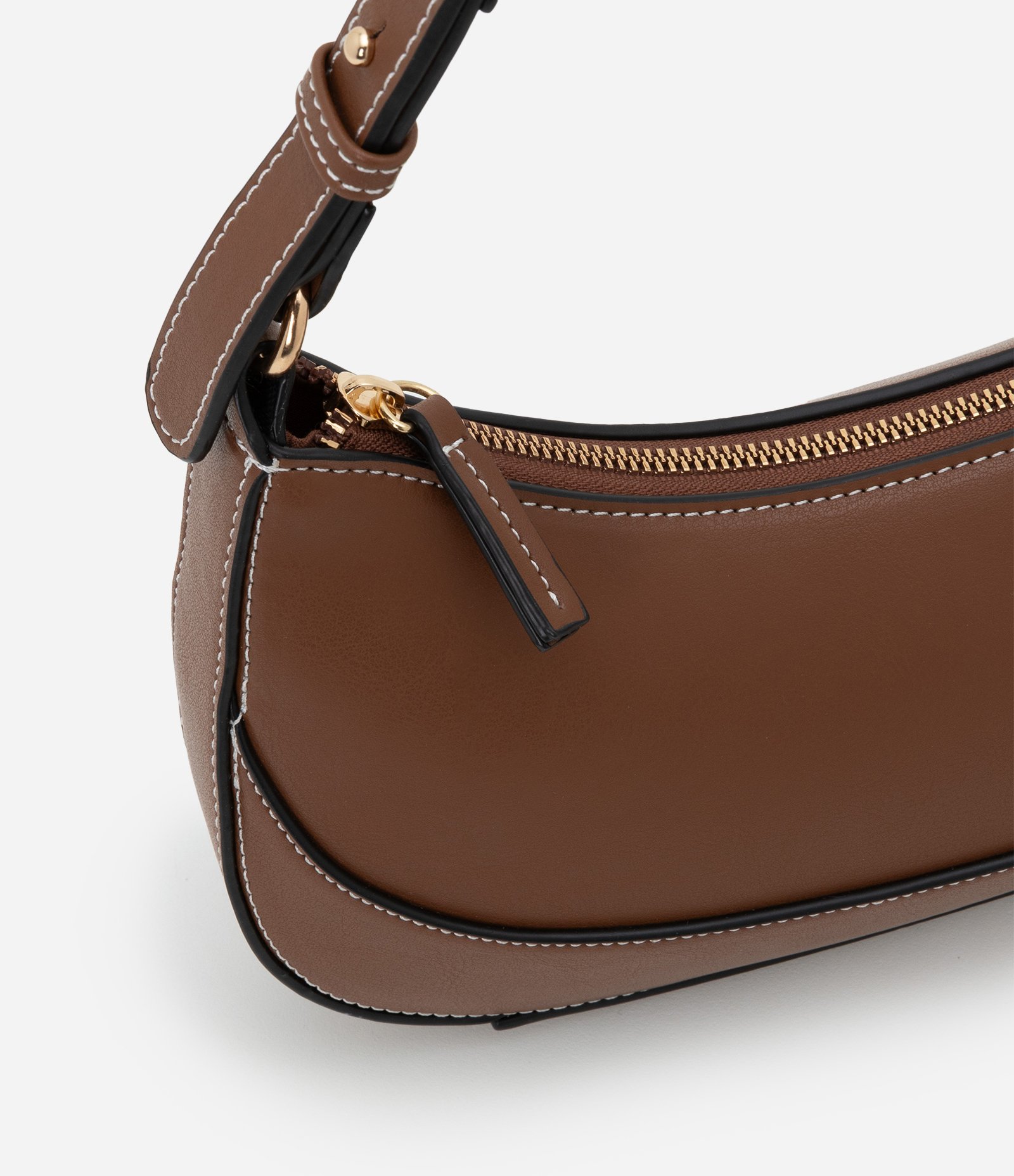 Bolsa Baguete Pequena com Costura Contrastante Boho Romântico Marrom 6