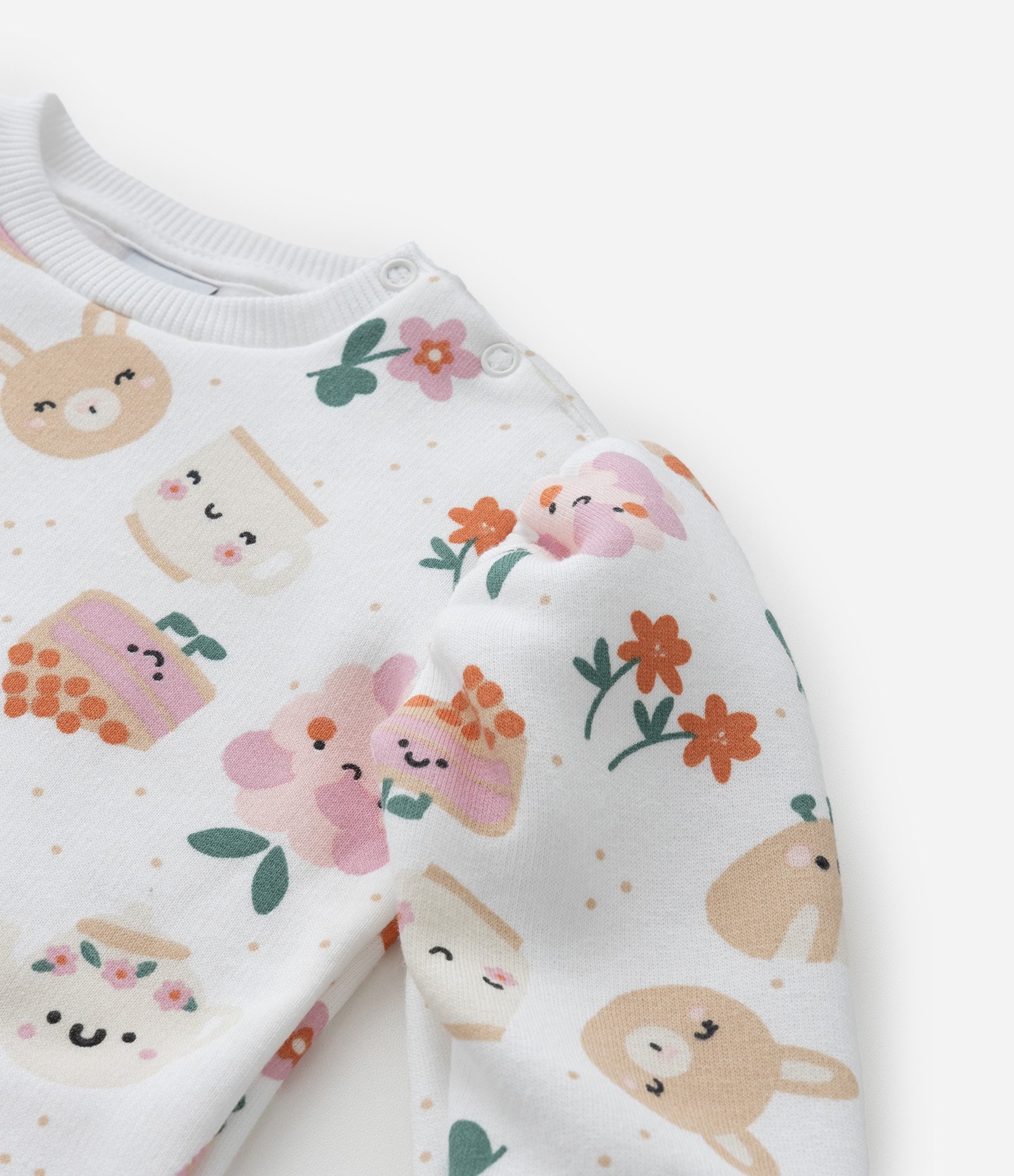 Conjunto Infantil com Estampa Comidinhas e Bichinhos - Tam 0 a 18 meses Branco/Bege 9