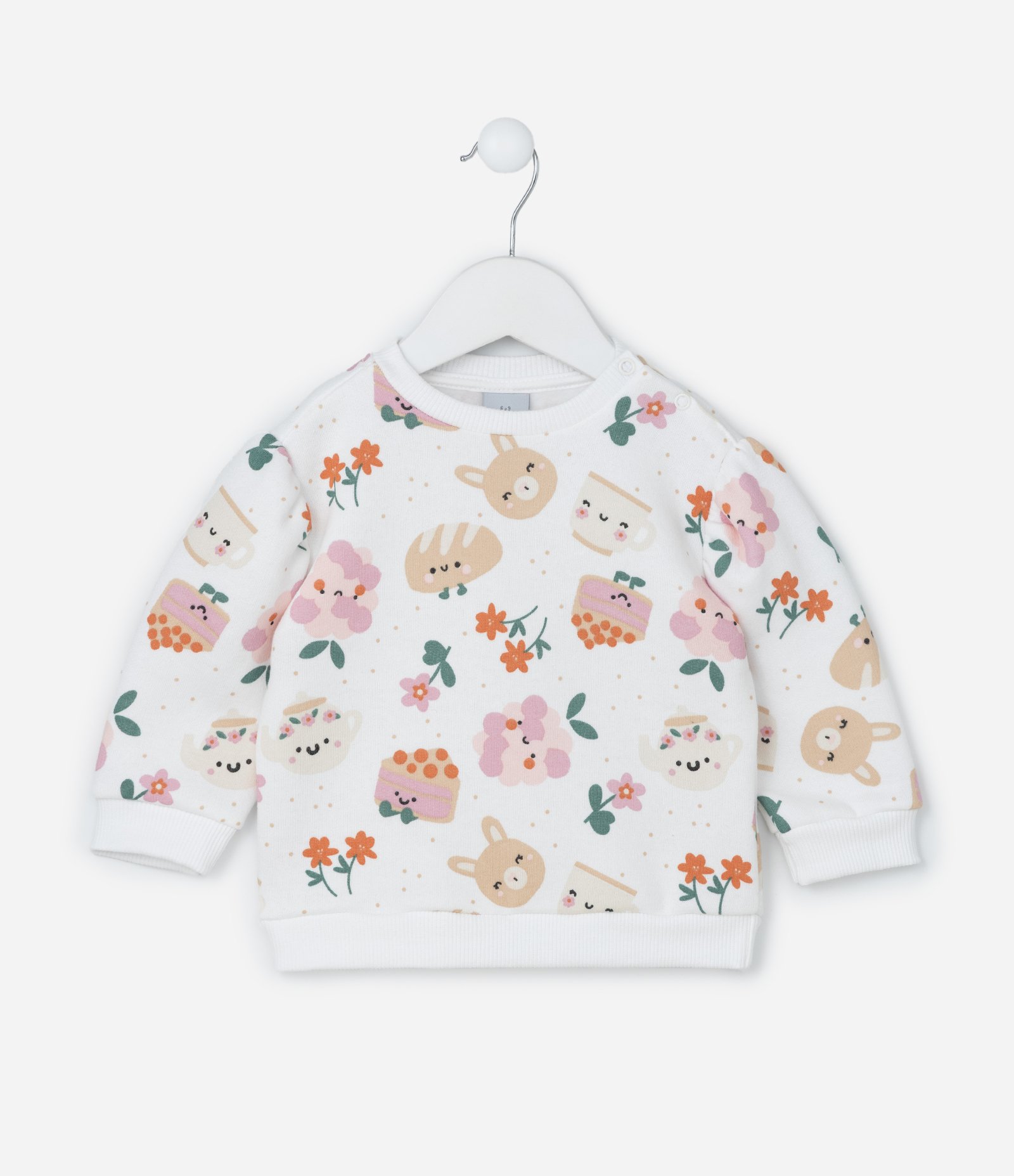 Conjunto Infantil com Estampa Comidinhas e Bichinhos - Tam 0 a 18 meses Branco/Bege 2