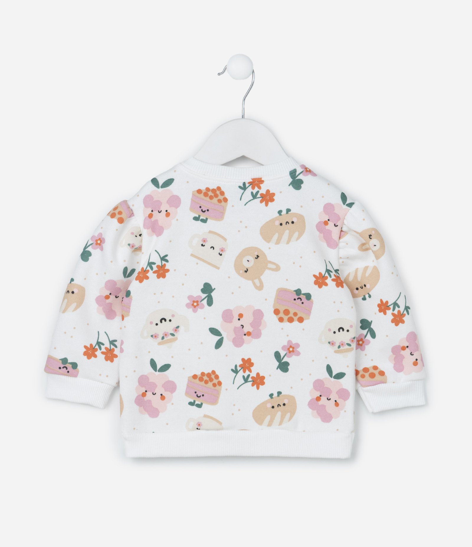 Conjunto Infantil com Estampa Comidinhas e Bichinhos - Tam 0 a 18 meses Branco/Bege 3