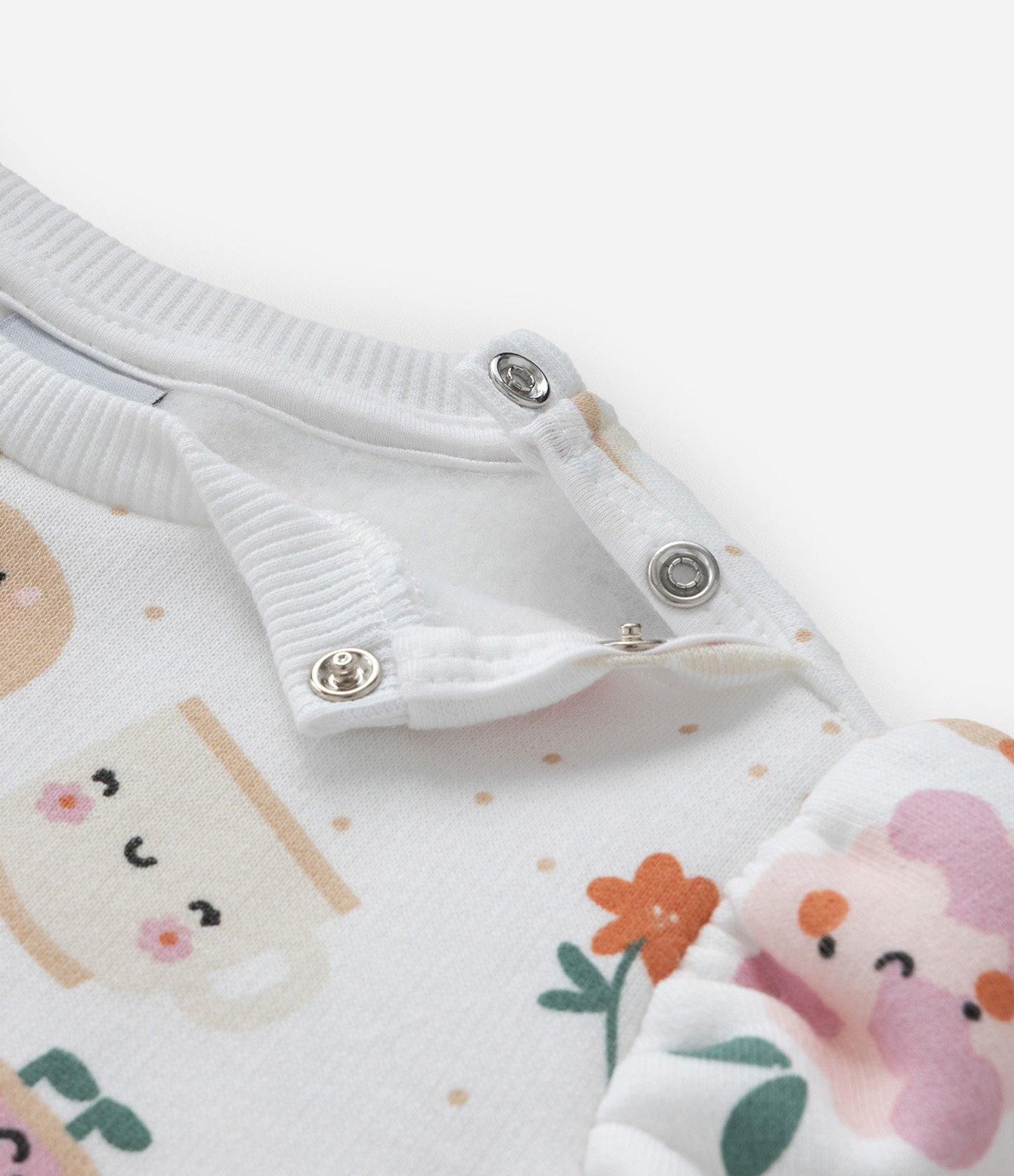 Conjunto Infantil com Estampa Comidinhas e Bichinhos - Tam 0 a 18 meses Branco/Bege 5