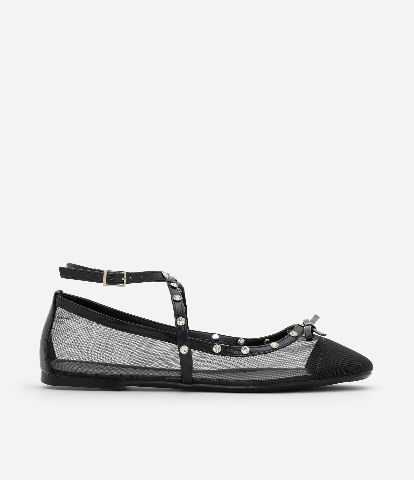 Sapatilha com Tela e Lacinhos com Strass Preto 1