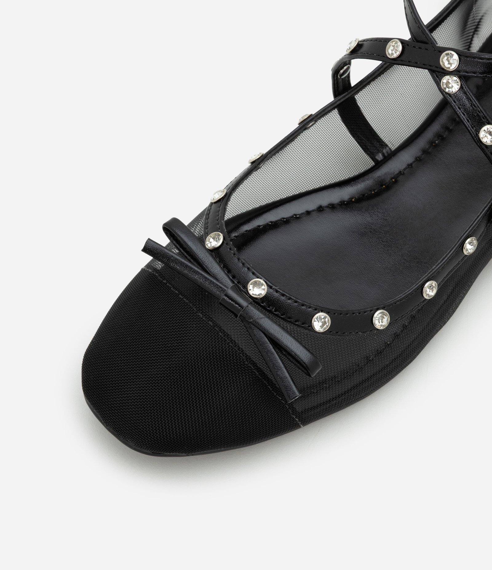 Sapatilha com Tela e Lacinhos com Strass Preto 3