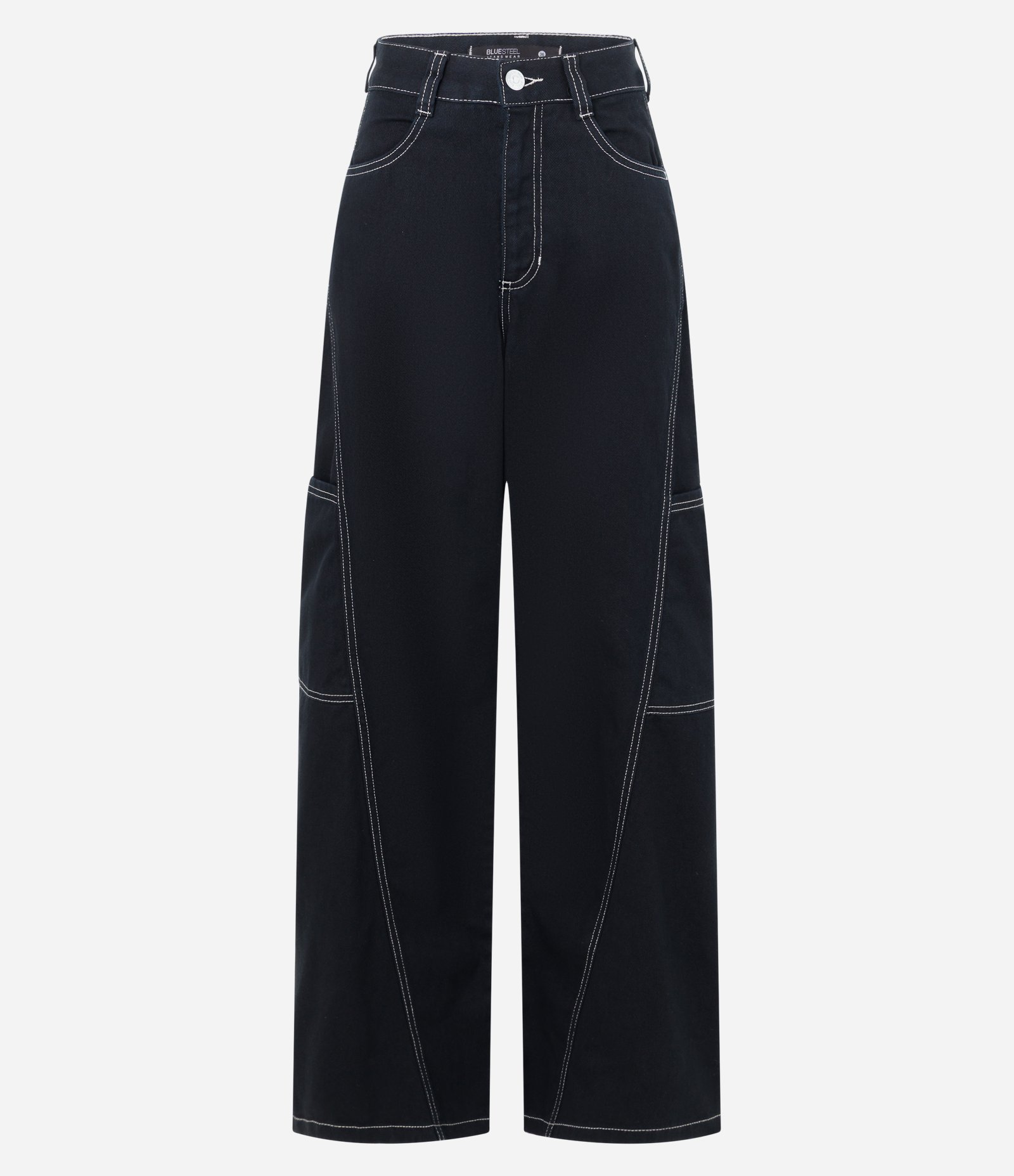 Calça Wide Leg em Sarja com Bolso Cargo Embutido Preto 6