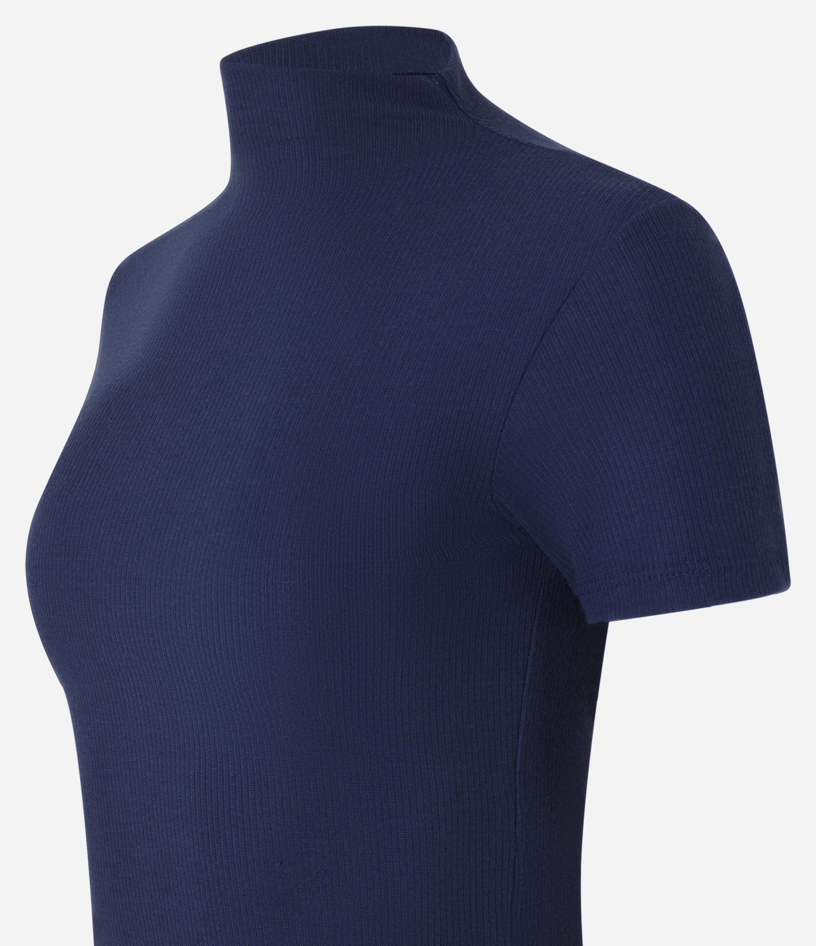 Blusa em Ribana com Golinha Alta Inteira Azul Marinho 5