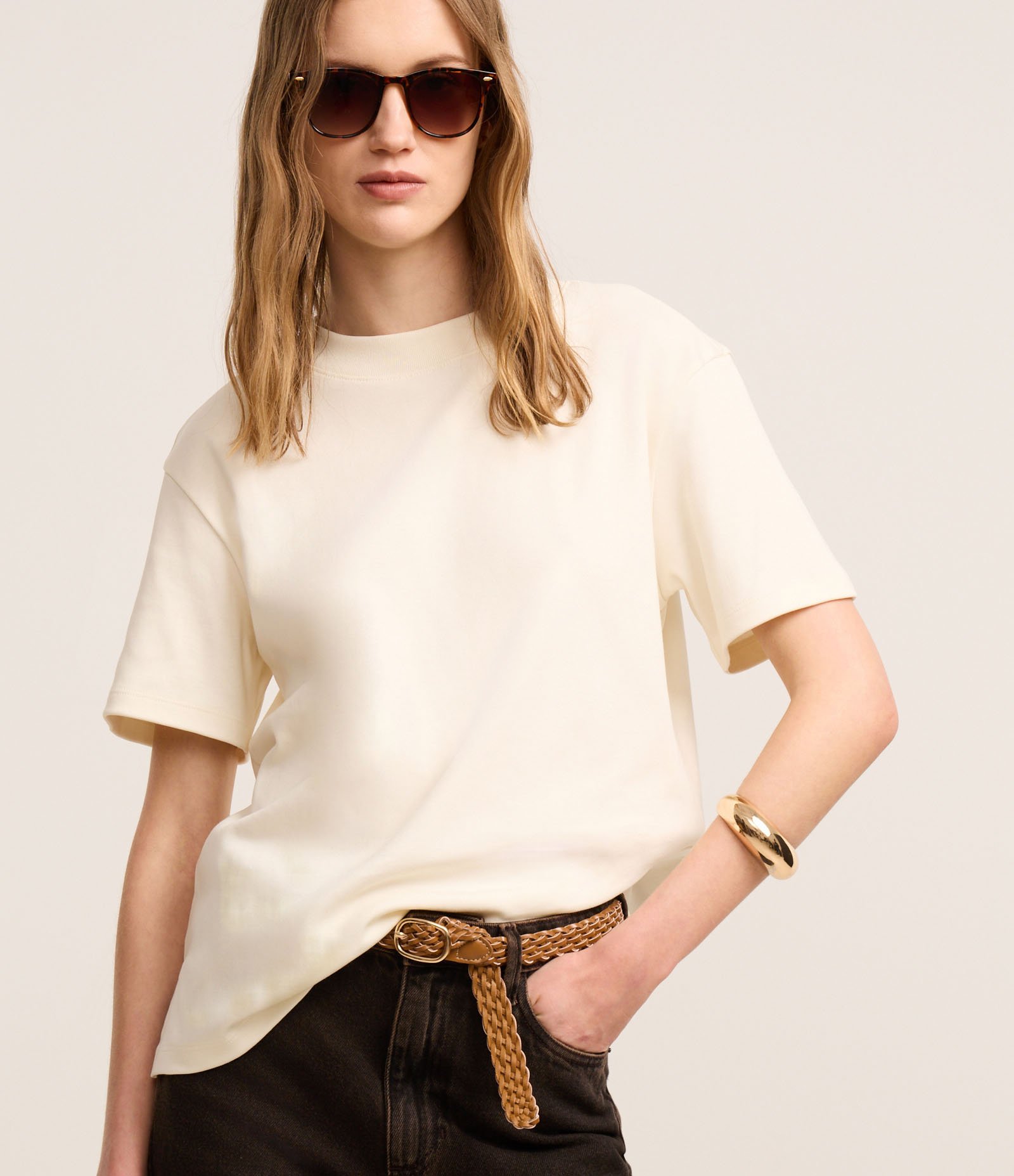 Blusa em Algodão Peruano Interlock com Gola Redonda Branco 1