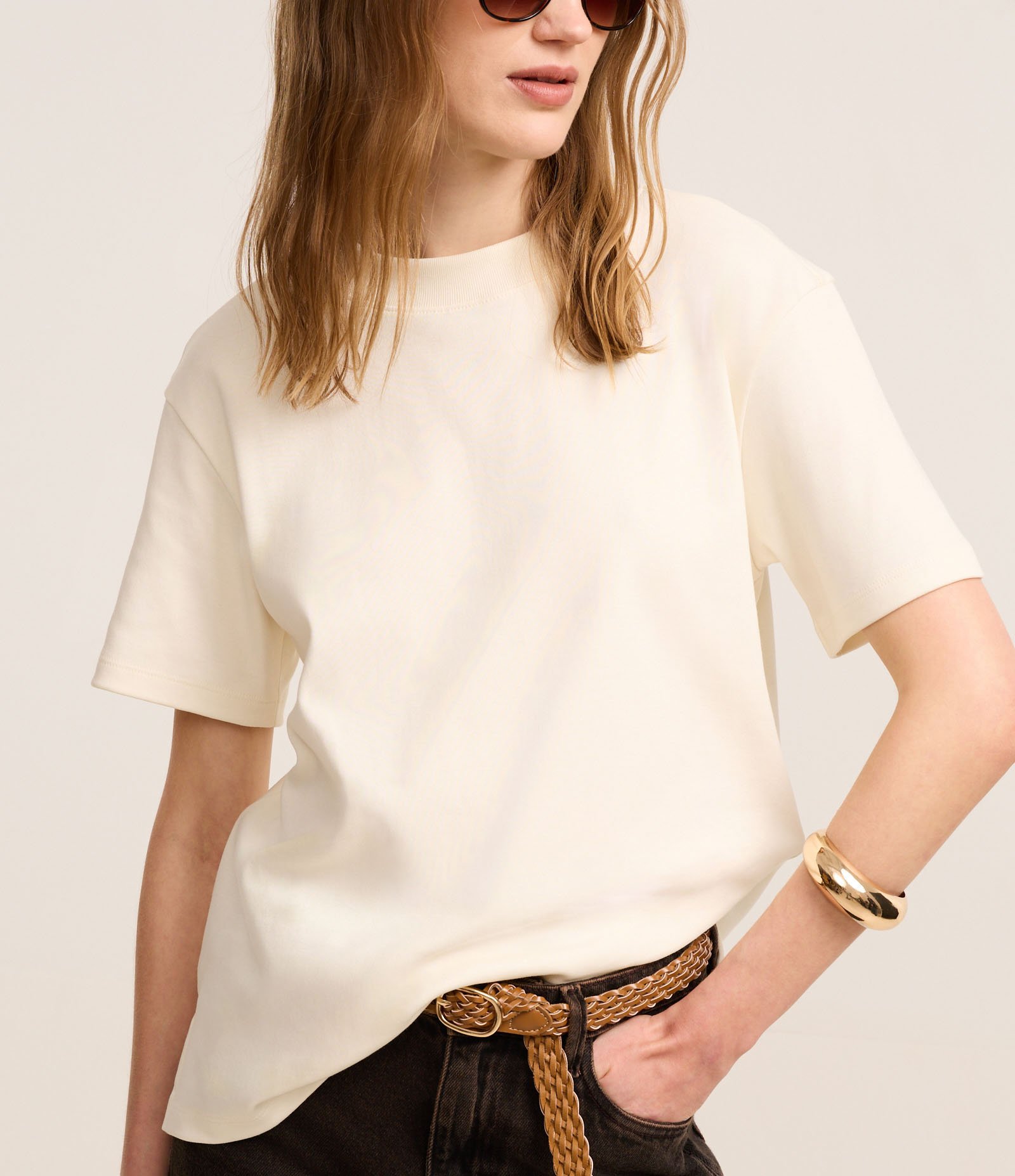 Blusa em Algodão Peruano Interlock com Gola Redonda Branco 4