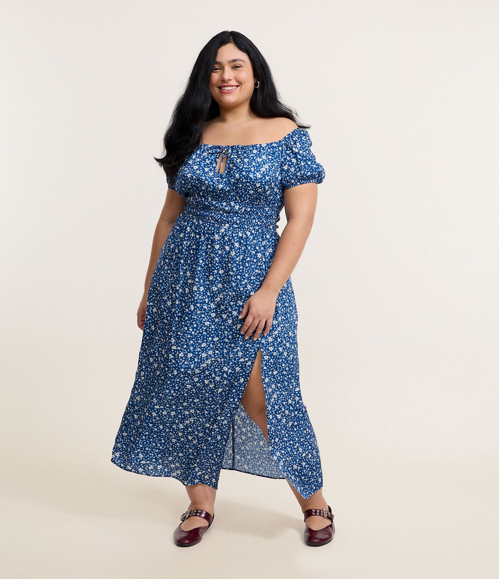 Vestido Midi em Viscose Floral Liberty Curve & Plus Size Azul 1