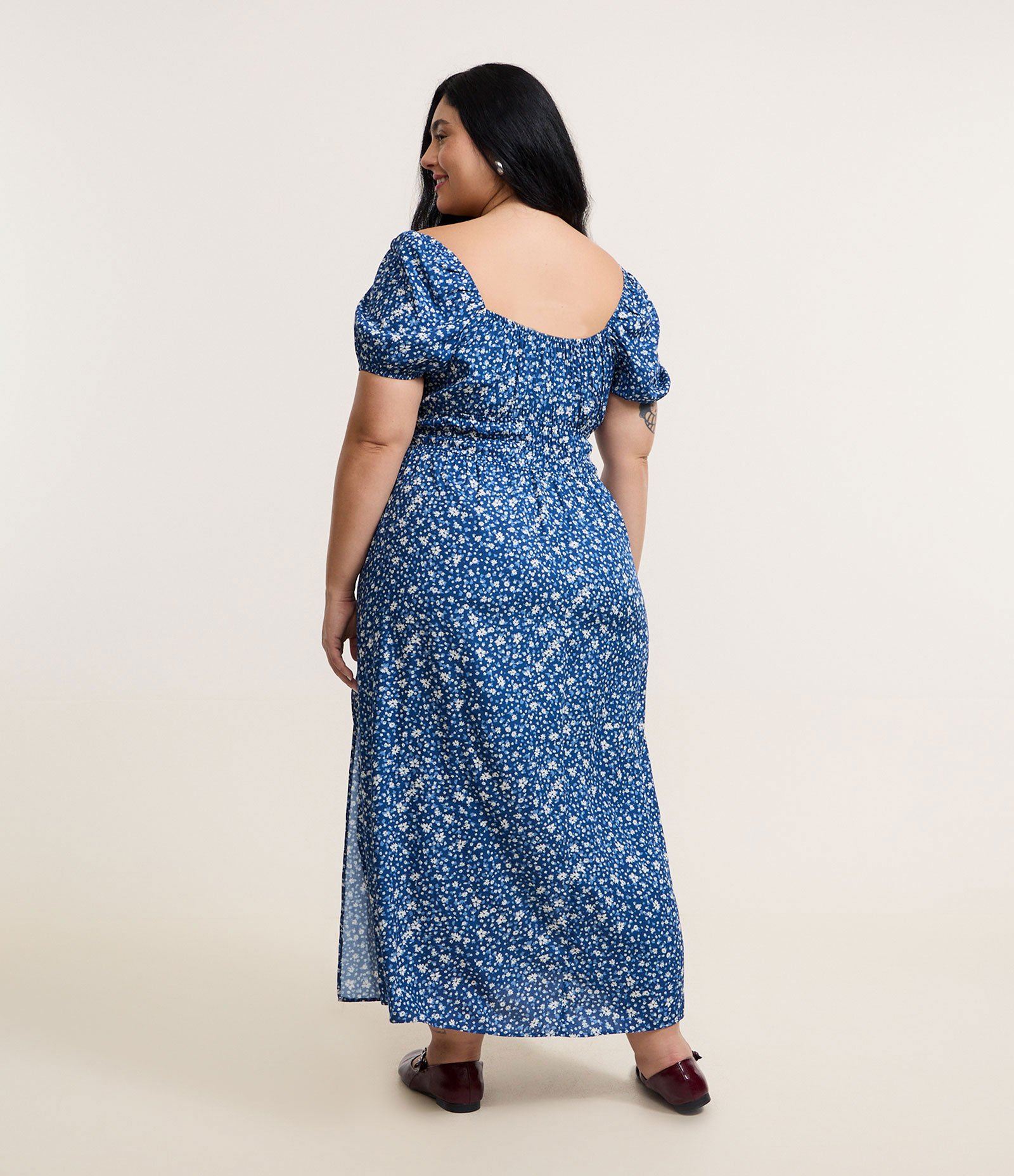 Vestido Midi em Viscose Floral Liberty Curve & Plus Size Azul 4