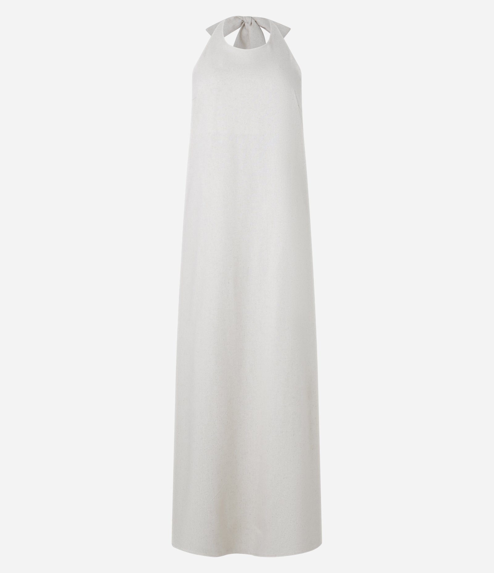Vestido Longo Evasê em Viscolinho com Amarração no Pescoço Off White 9