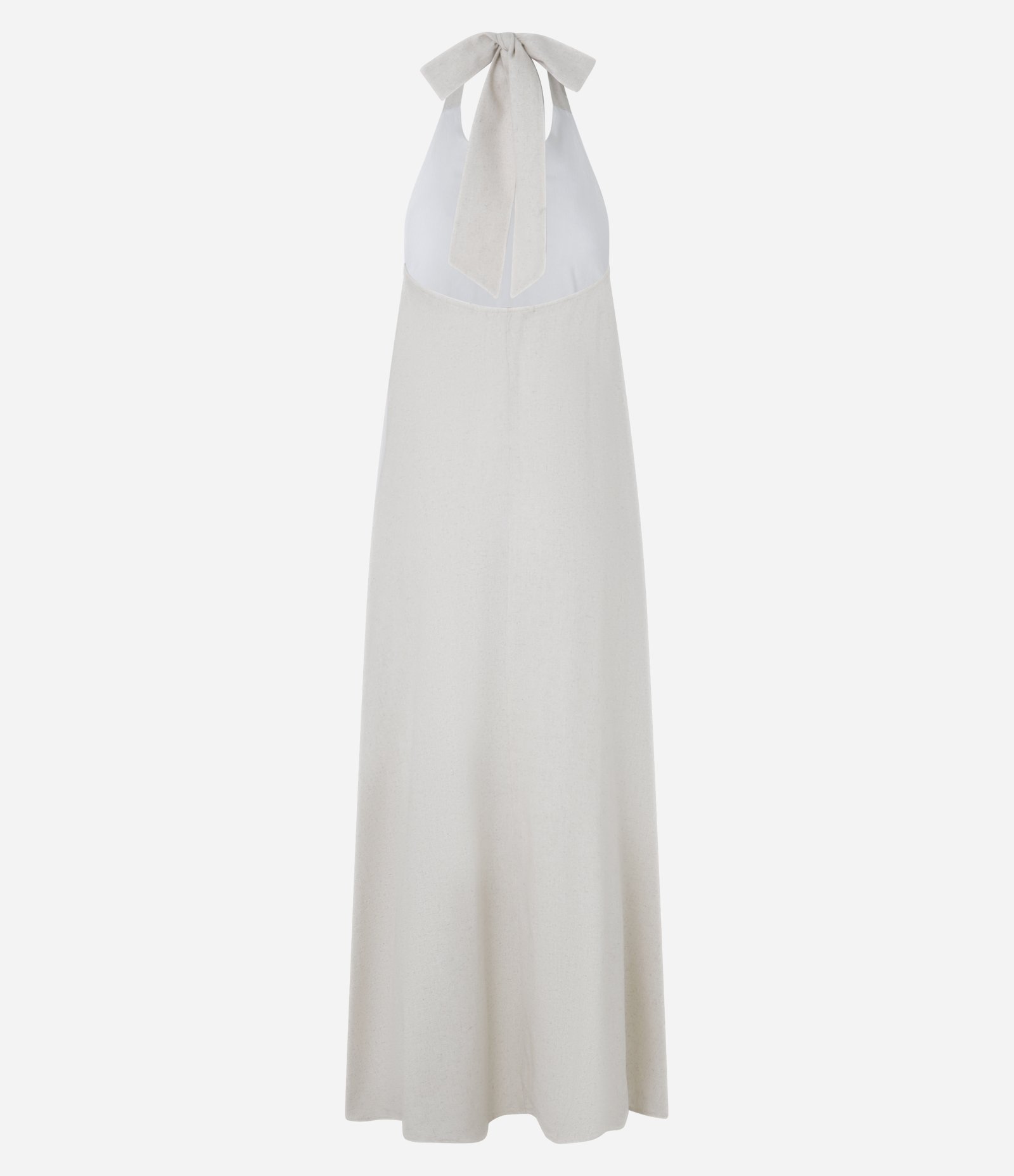 Vestido Longo Evasê em Viscolinho com Amarração no Pescoço Off White 10