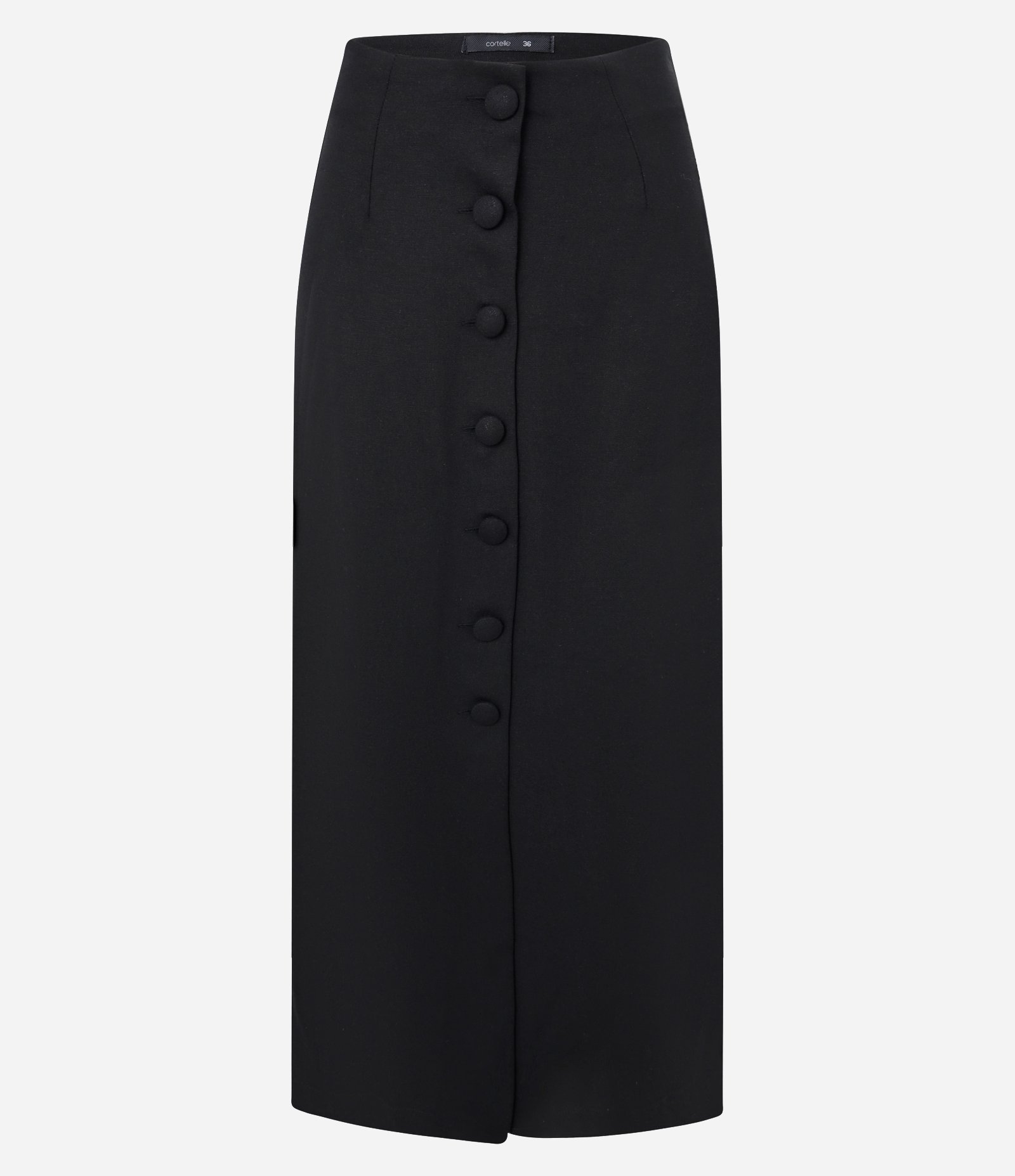 Saia Long Midi em Viscolinho com Botões Forrados Preto 7