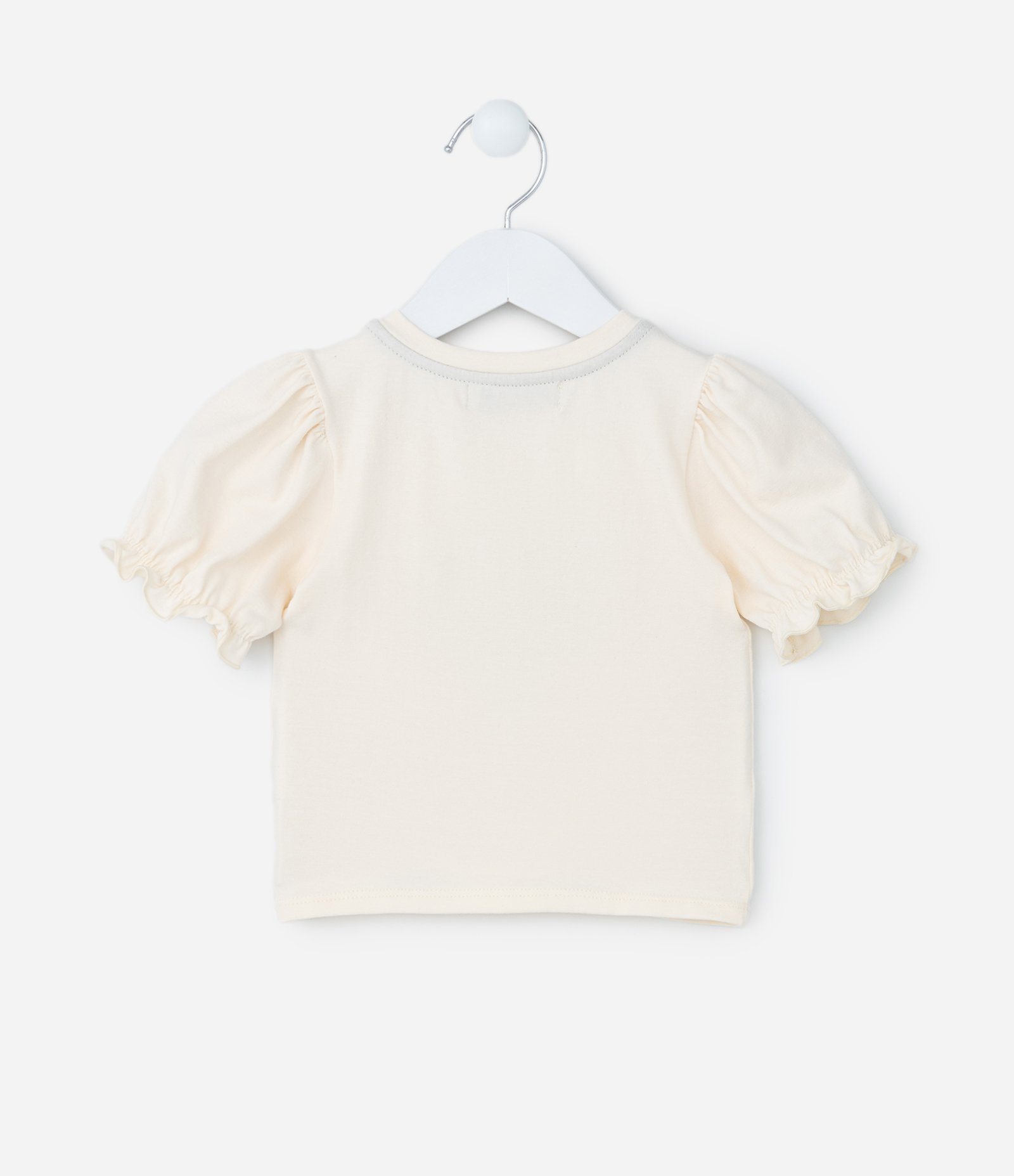 Blusa Infantil com Manga Bufante e Estampa Coração - Tam 1 a 6 Anos Bege 2