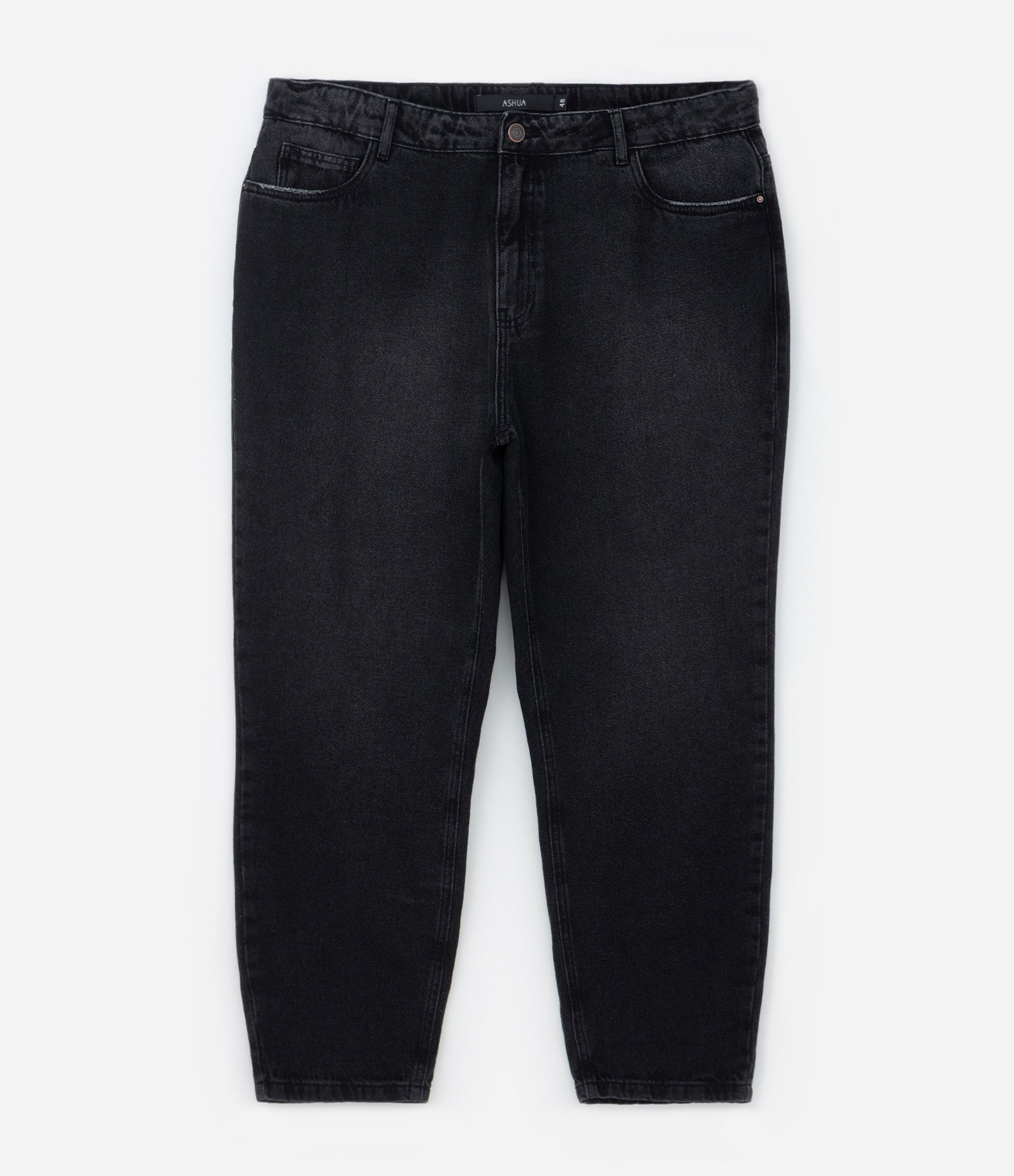 Calça Mom em Jeans com Barra Dobrada Curve & Plus Size Preto 6