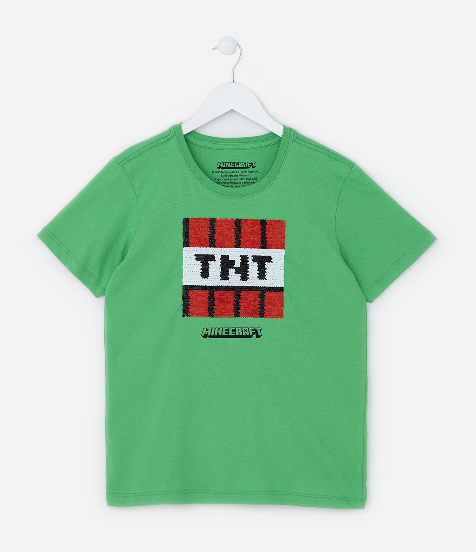 Camiseta Infantil com Estampa Minecraft em Paetês - Tam 5 a 14 Anos Verde 1