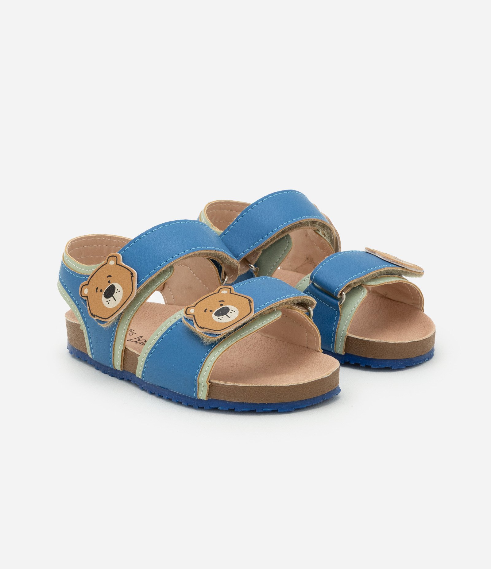 Sandália Infantil com Velcro e Patch Ursinho - Tam 20 ao 27 Azul 1