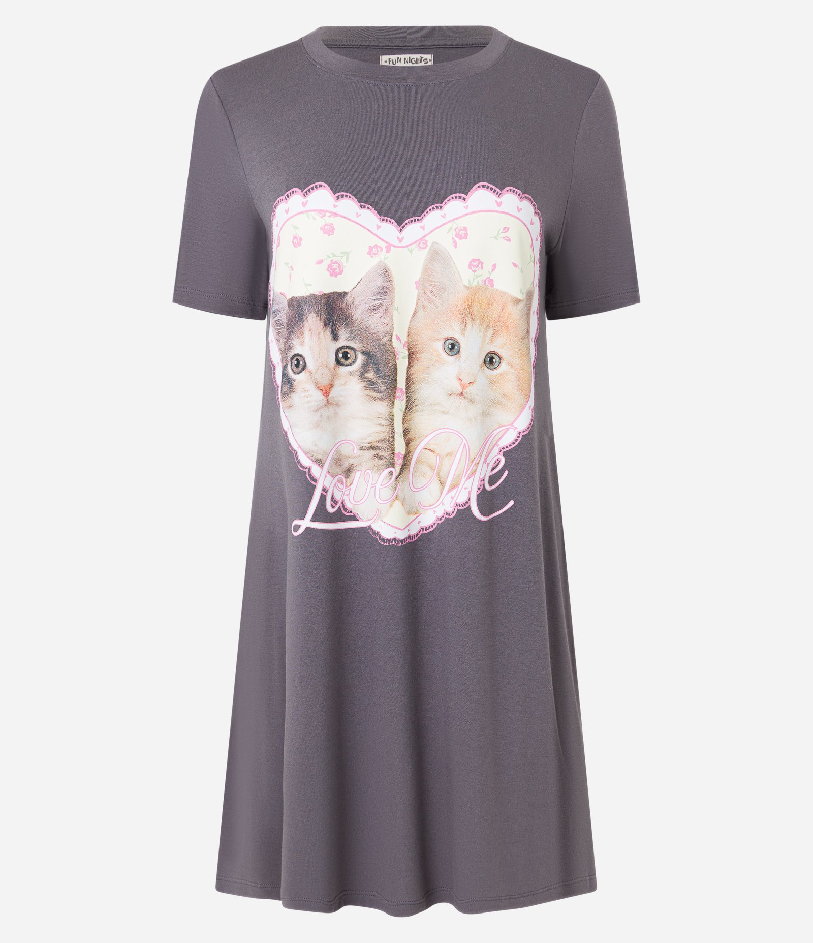 Camisola Curta em Viscose com Estampa de Gatinhos Love Me Cinza 3