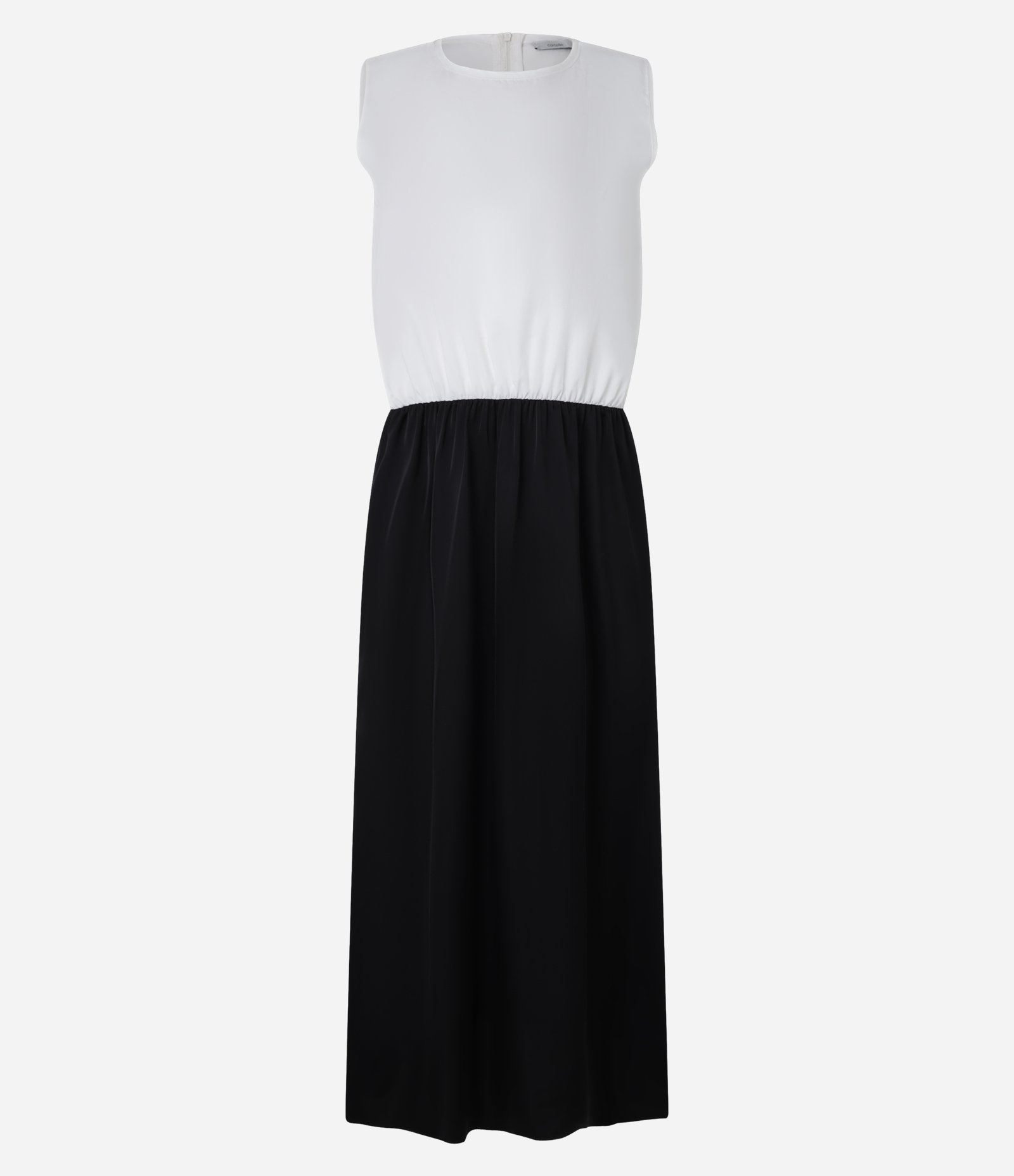 Vestido Midi Evasê Bicolor em Tricoline e Cetim Branco/Preto 4