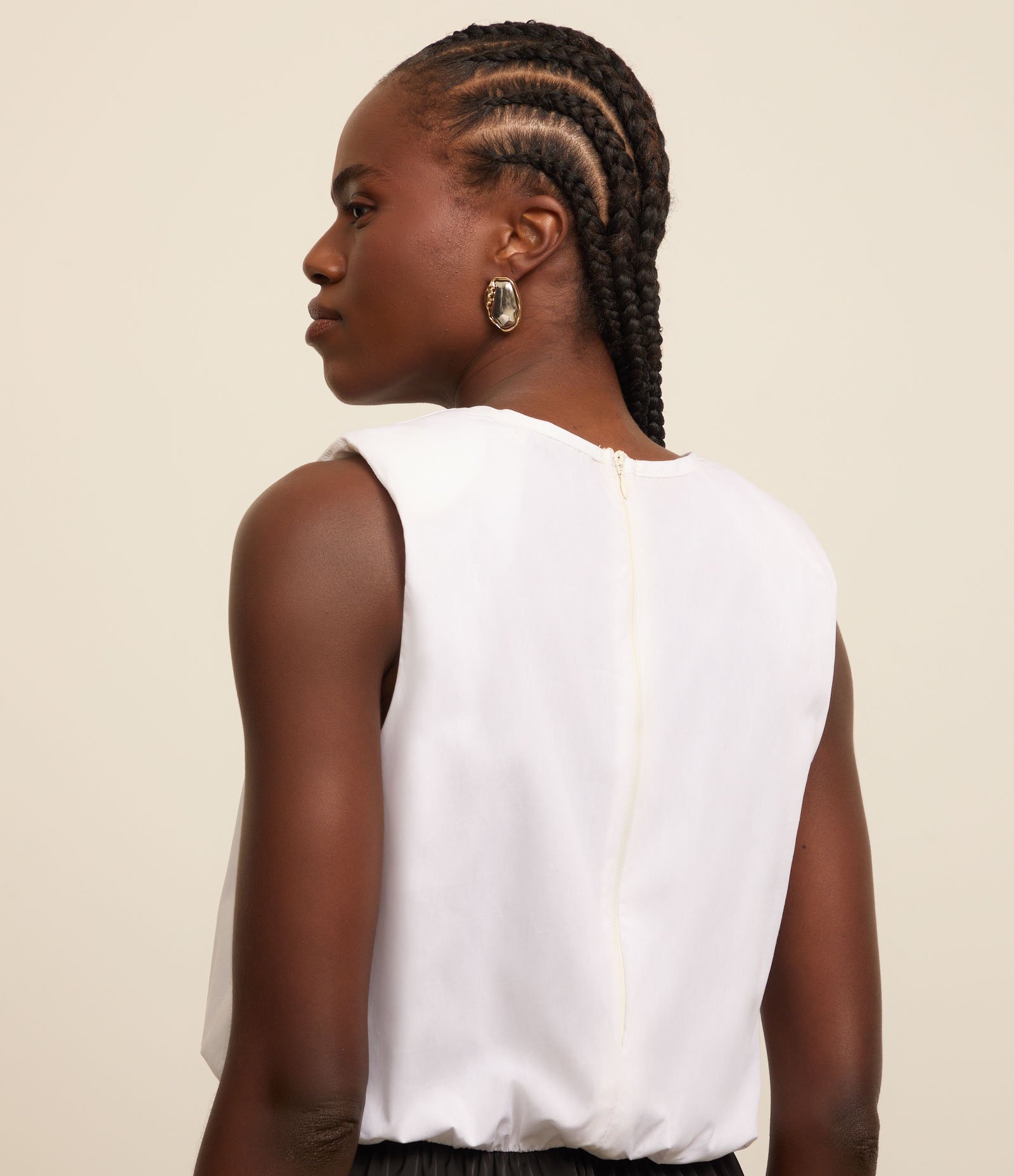 Vestido Midi Evasê Bicolor em Tricoline e Cetim Branco/Preto 3