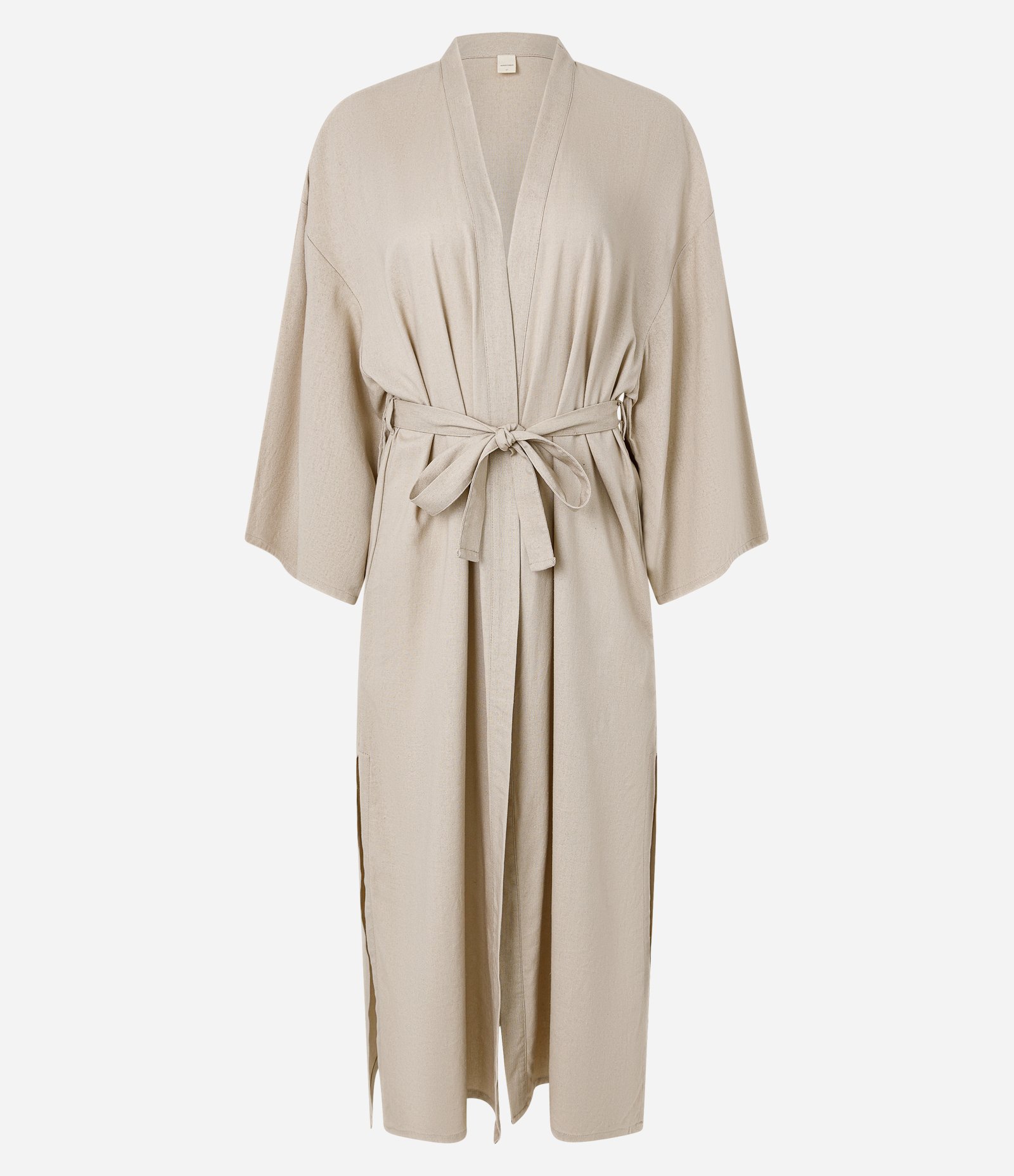 Kimono Longo em Viscolinho com Amarração na Cintura Bege 7