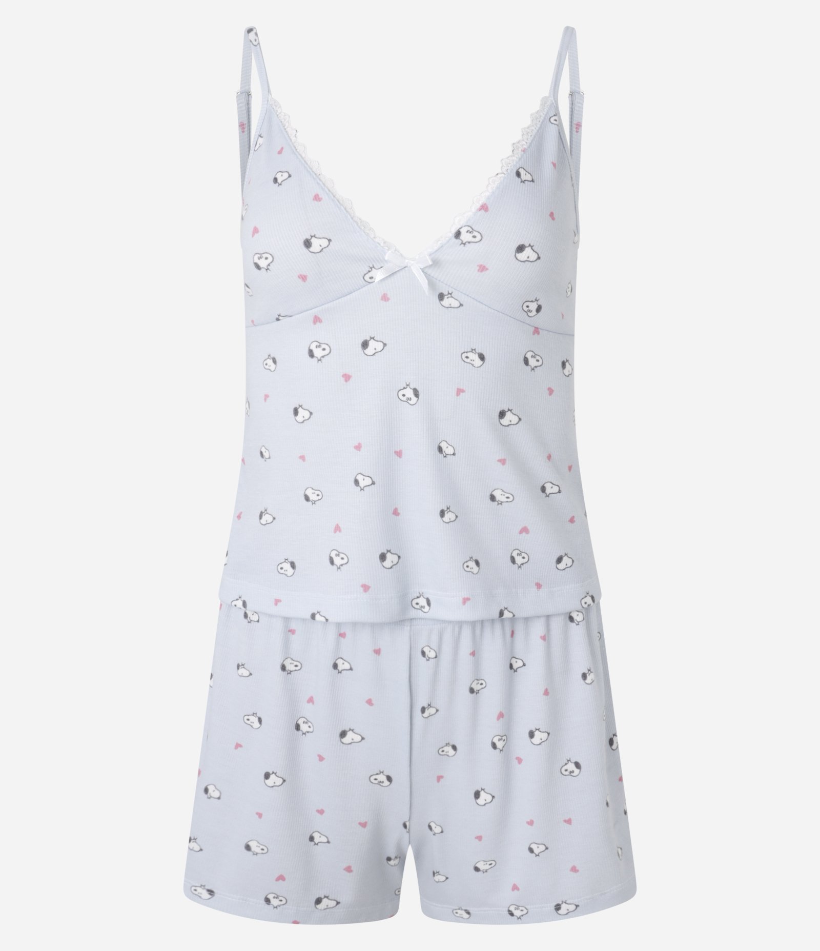 Pijama Short Doll em Ribana com Estampa de Mini Snoopy Azul 4