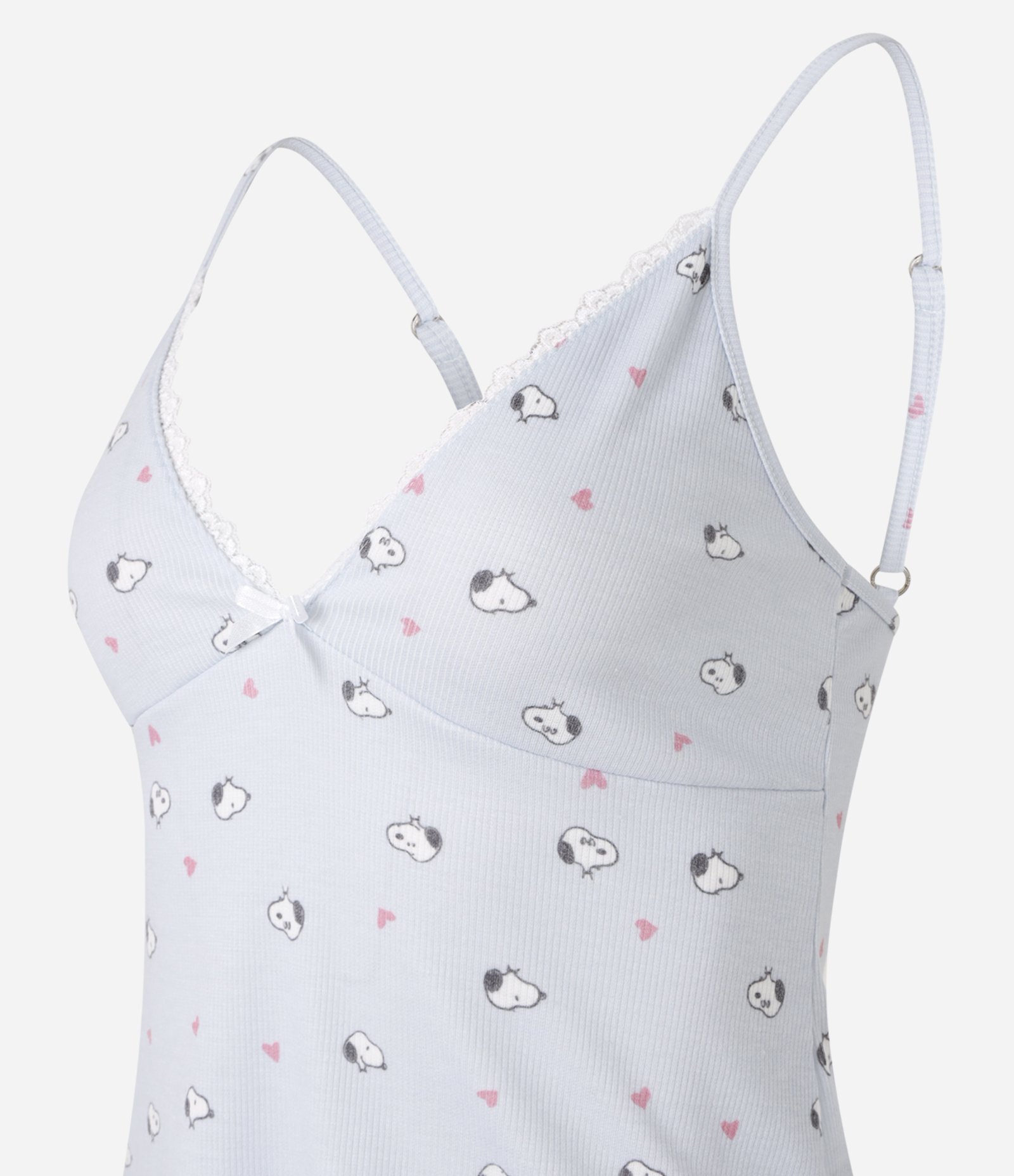 Pijama Short Doll em Ribana com Estampa de Mini Snoopy Azul 5