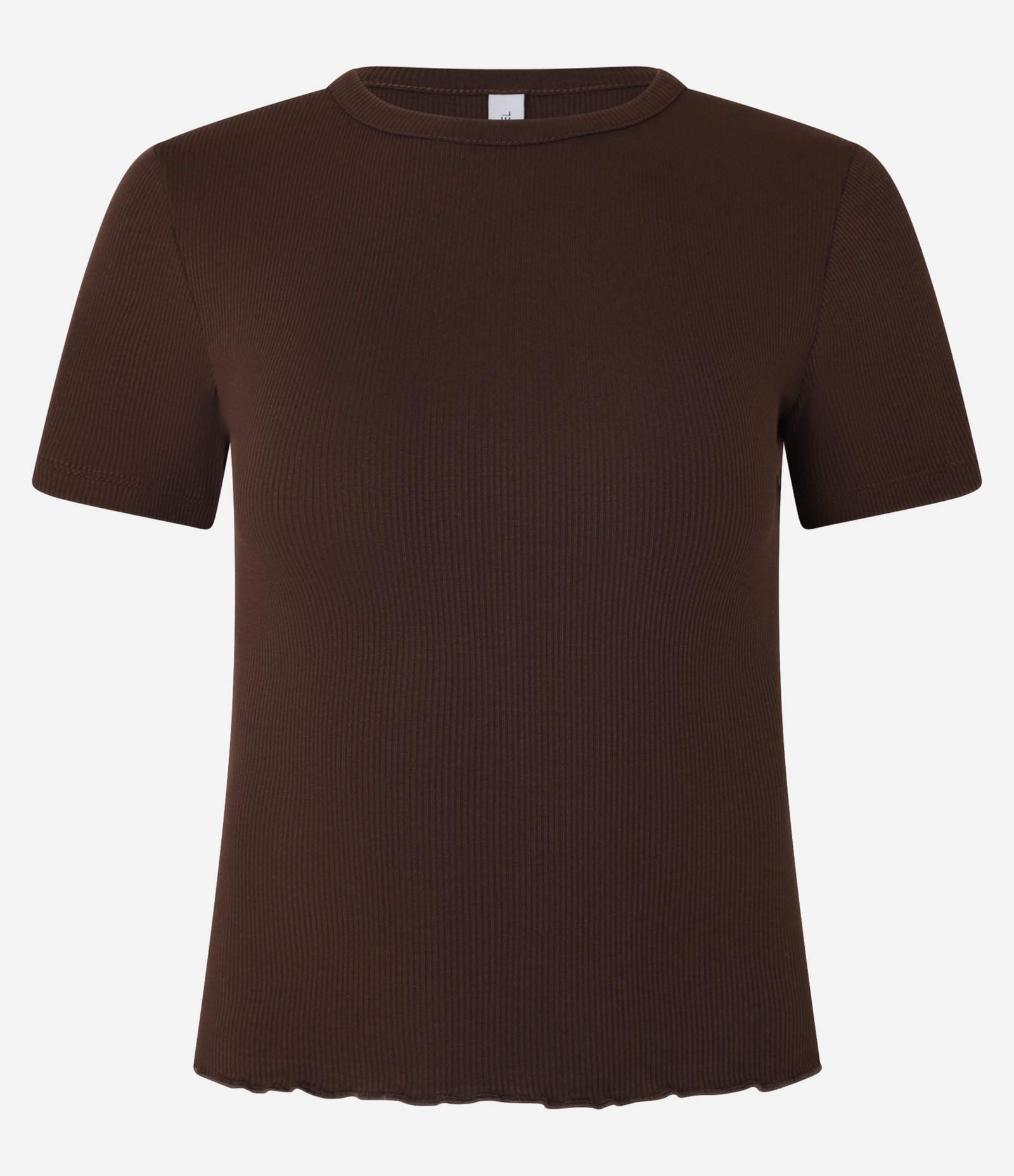 Blusa Básica Texturizada em Viscose com Acabamento Frufru Marrom 5