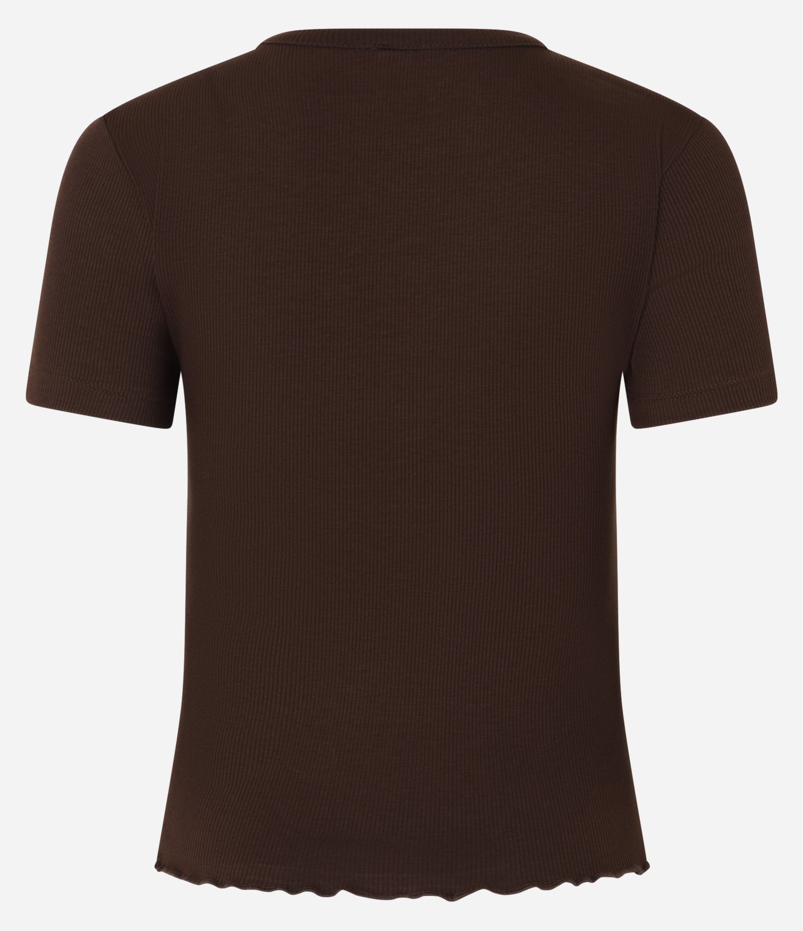 Blusa Básica Texturizada em Viscose com Acabamento Frufru Marrom 7