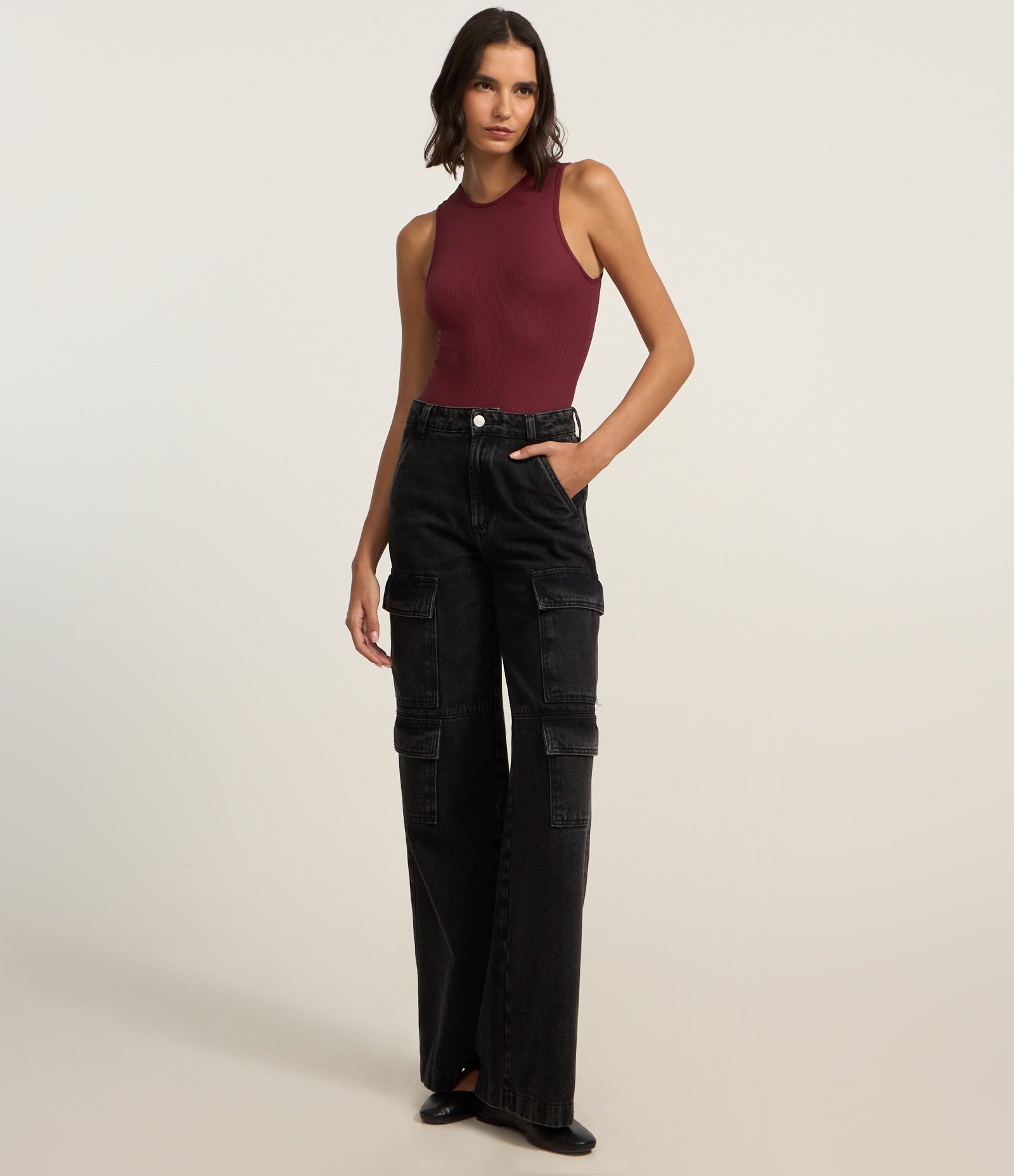 Body sem Manga em Ribana de Poliamida Bordô 2