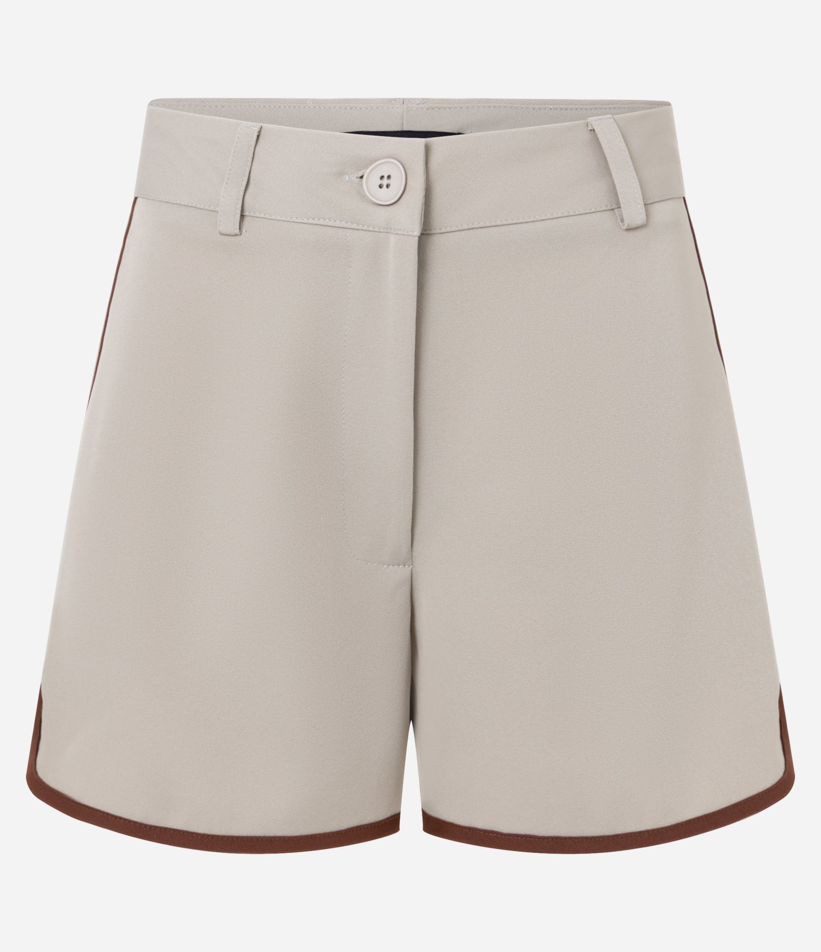Short em Alfaiataria com Barra Contrastante e Passantes no Cós Bege 1