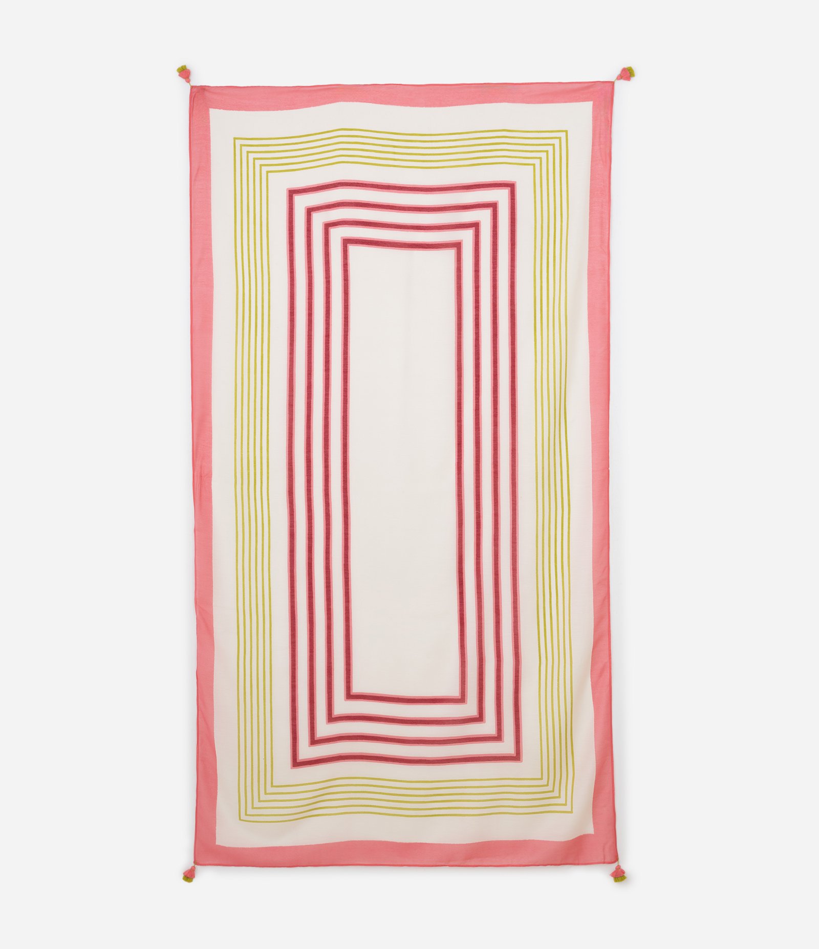 Canga Retangular em Chiffon com Estampa Geométrica e Tassel Off White 2