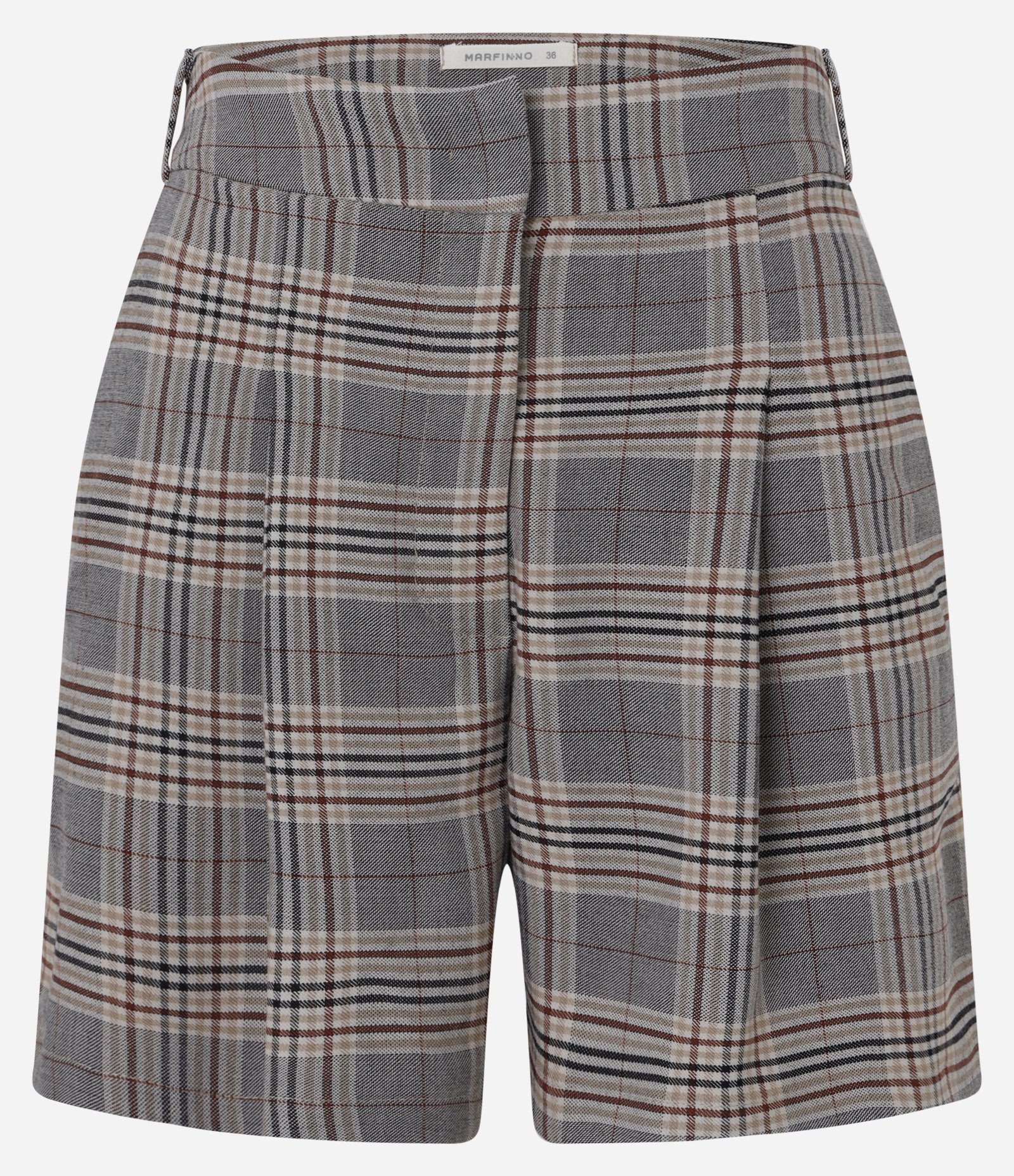 Short Alfaiatado com Pregas e Estampa Xadrez Cinza/Bege 2