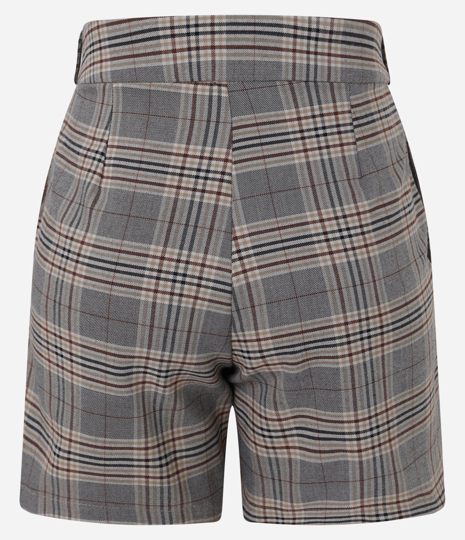 Short Alfaiatado com Pregas e Estampa Xadrez Cinza/Bege 3
