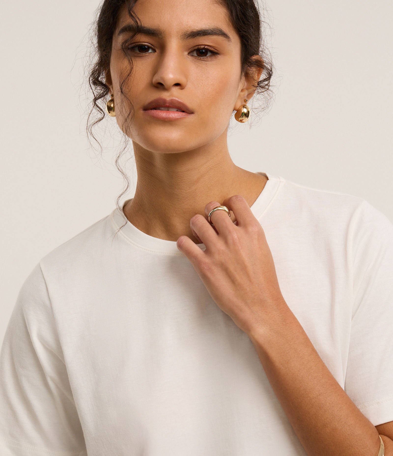 Camiseta Básica em Cotton com Gola Redonda Branco 3