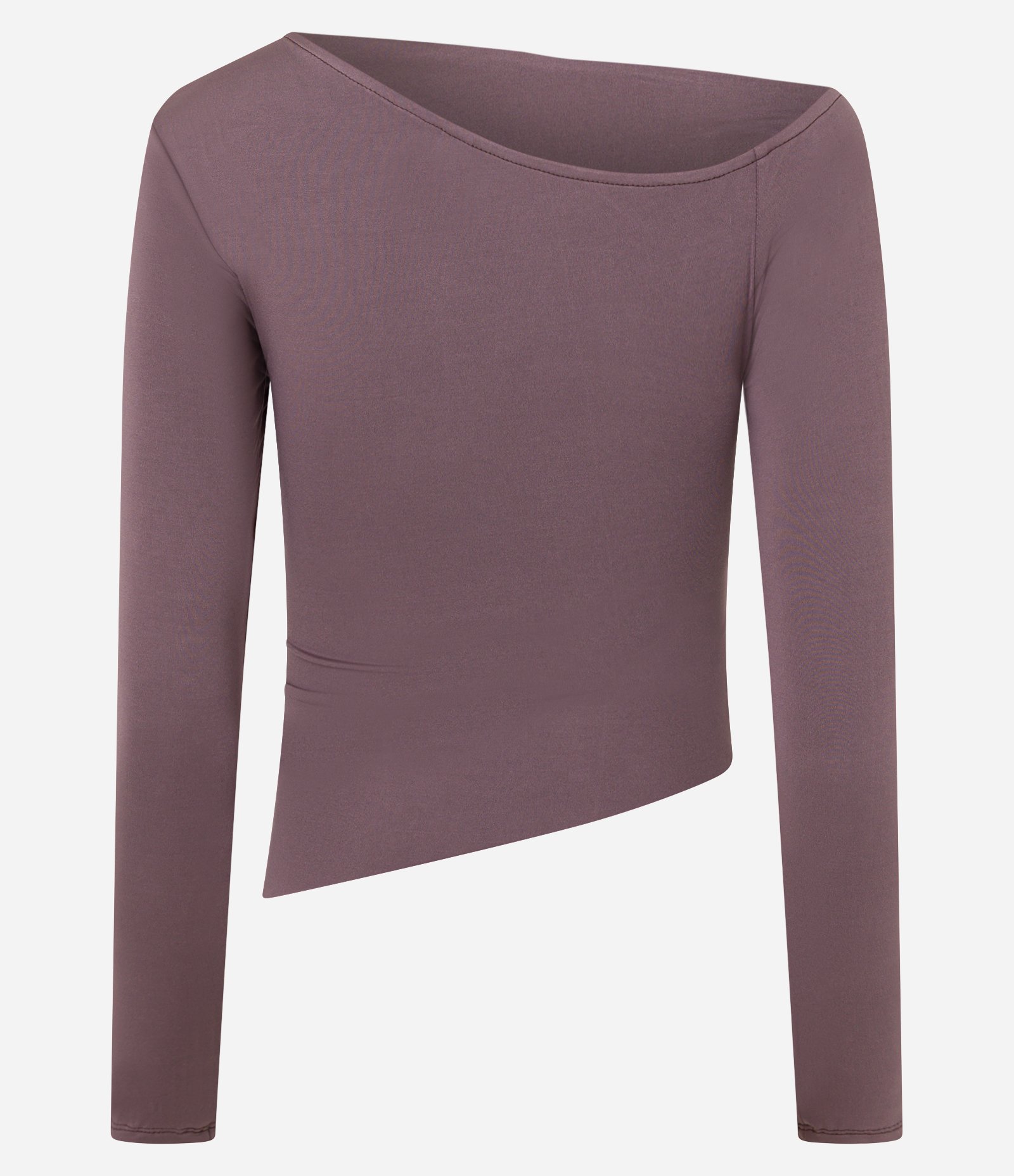 Blusa com Decote Assimétrico Detalhe Drapeado na Cava e Manga Longa Marrom 2