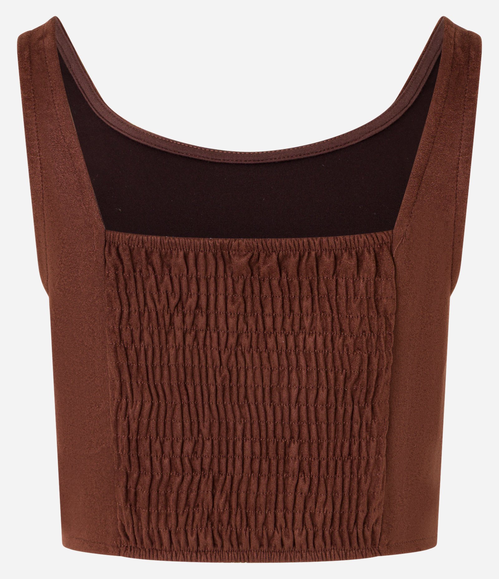 Blusa Cropped em Suede com Recortes e Lastex nas Costas Marrom 7