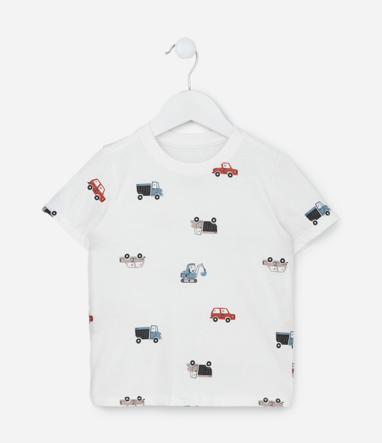 Camiseta Infantil com Estampa Carrinhos - Tam 1 a 6 Anos Branco 1