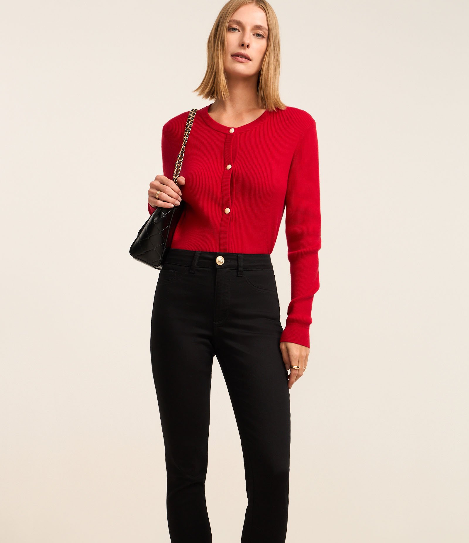 Calça Skinny em Sarja com Elastano e Cintura Alta Preto 2