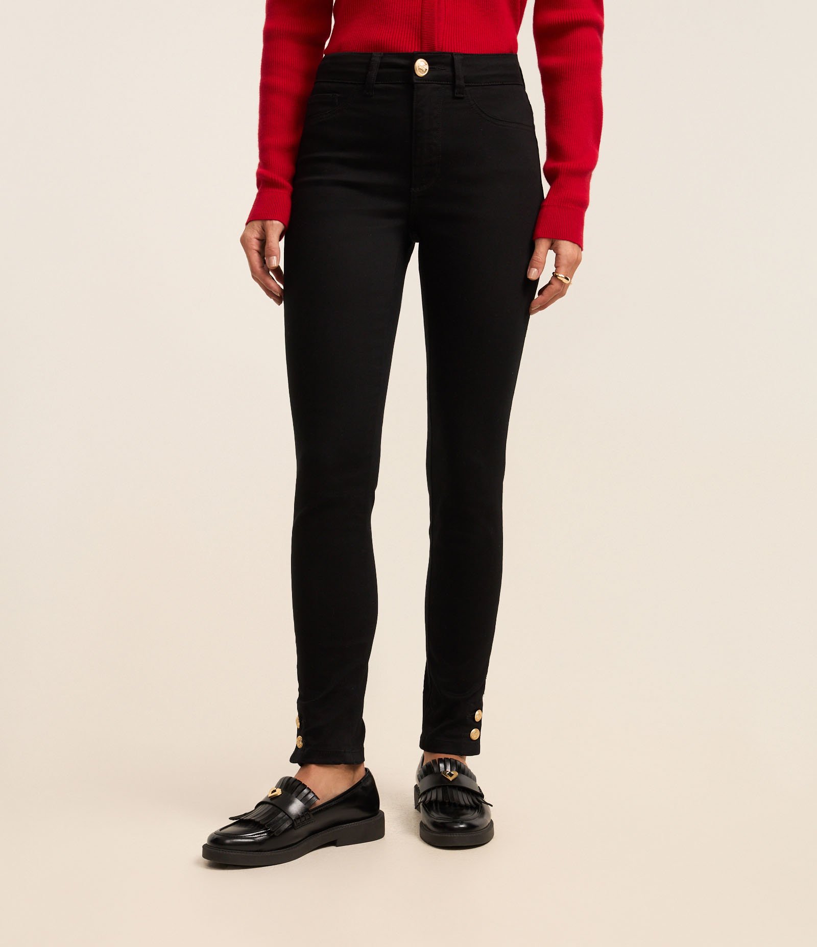 Calça Skinny em Sarja com Elastano e Cintura Alta Preto 3